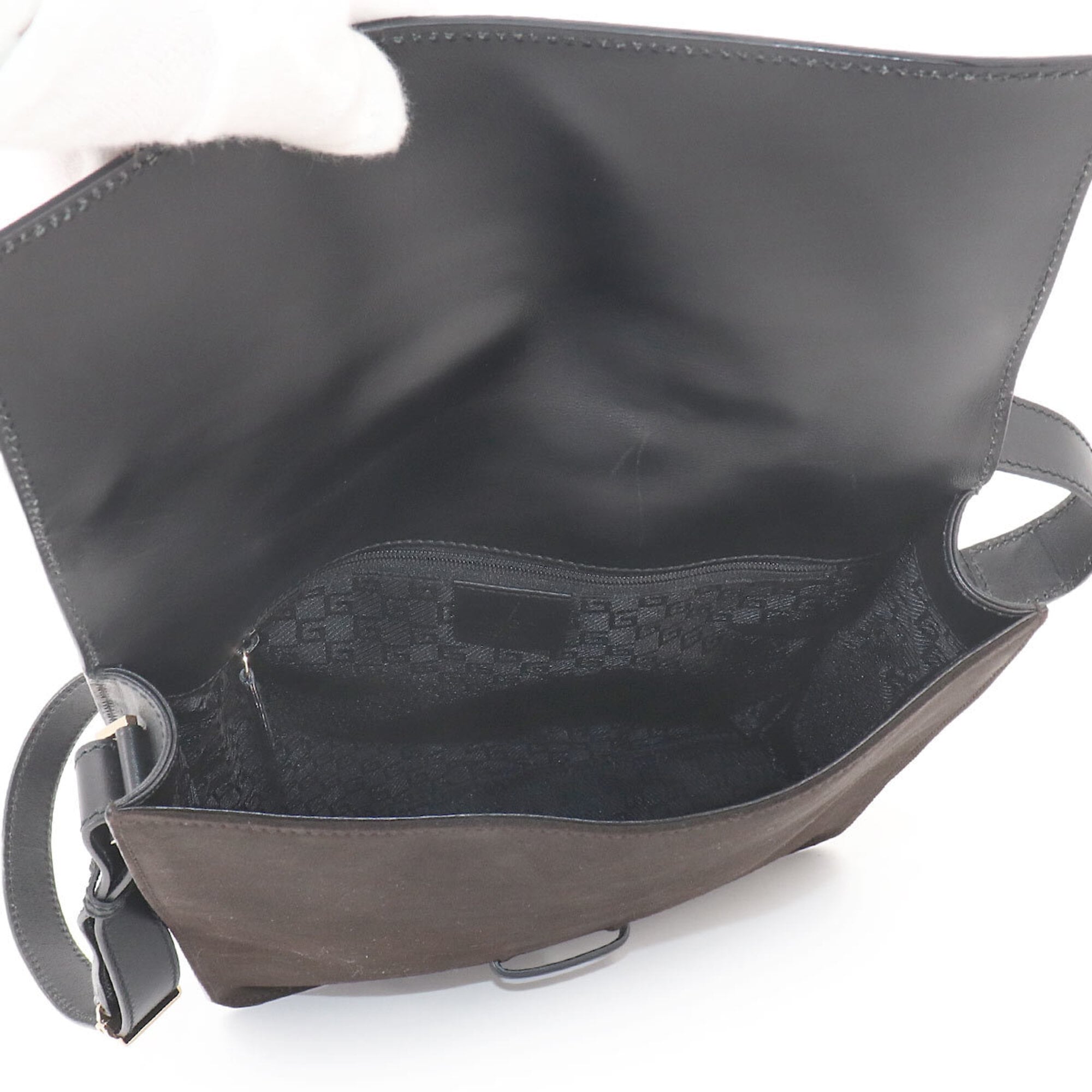 Gucci Black Brown Suede Leather Shoulder Bag (Pre-Owned)