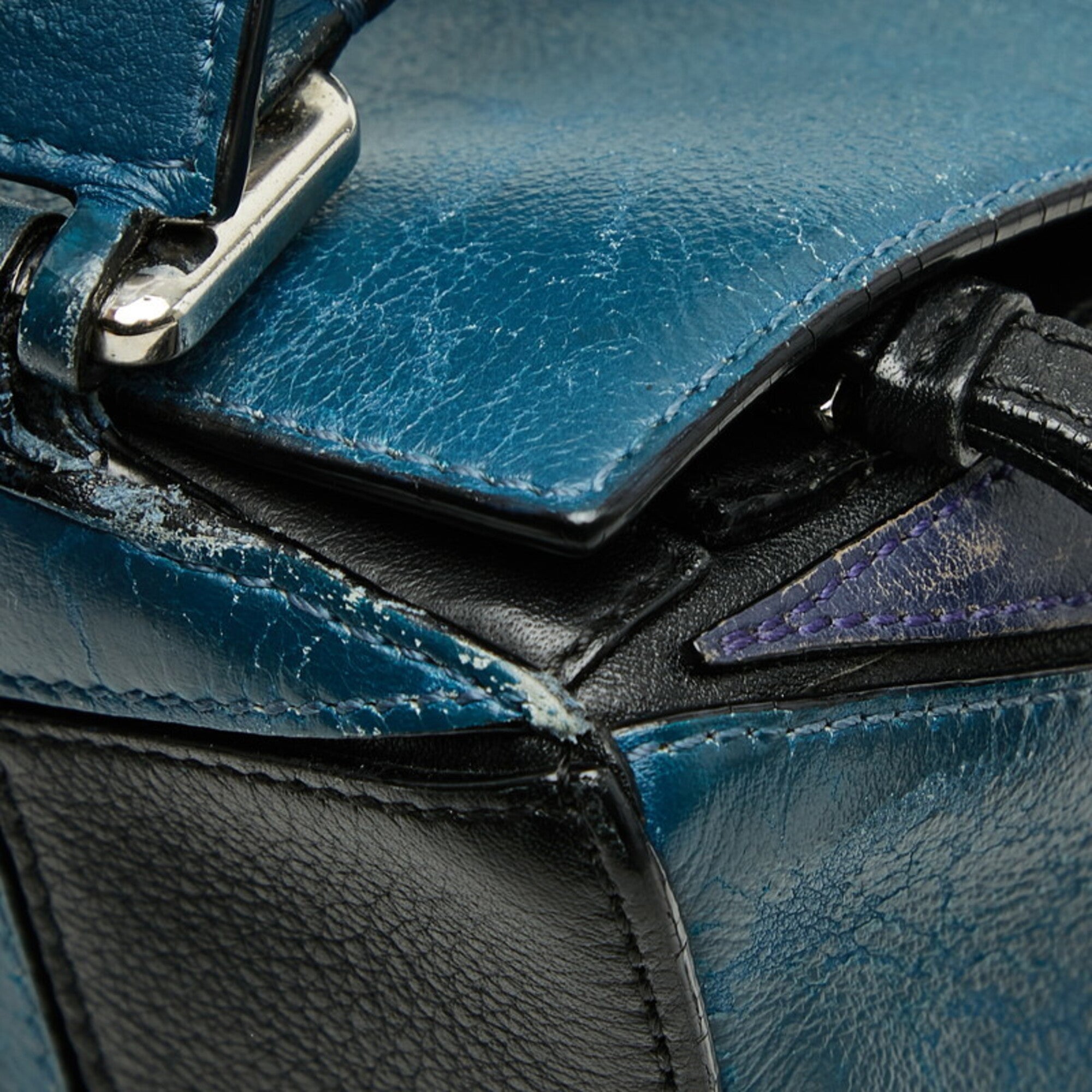 Loewe Puzzle Navy Purple Leather Handbag Shoulder Bag (Pre-Owned)