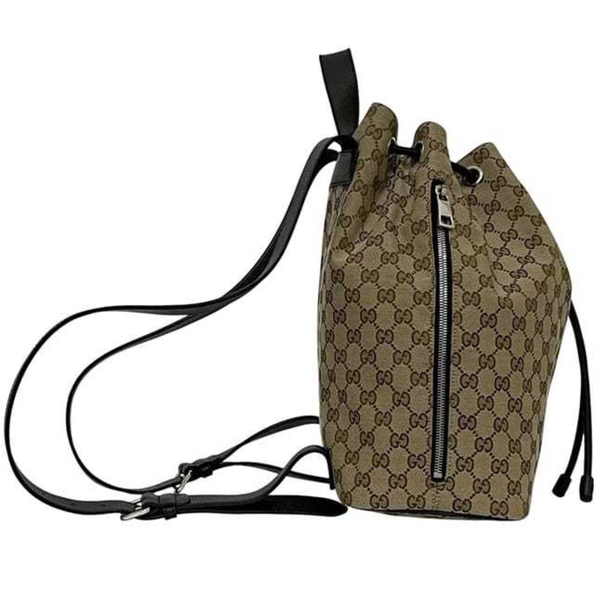 Gucci Beige Brown Brown Gg Gg Canvas Leather Backpack (Pre-Owned)