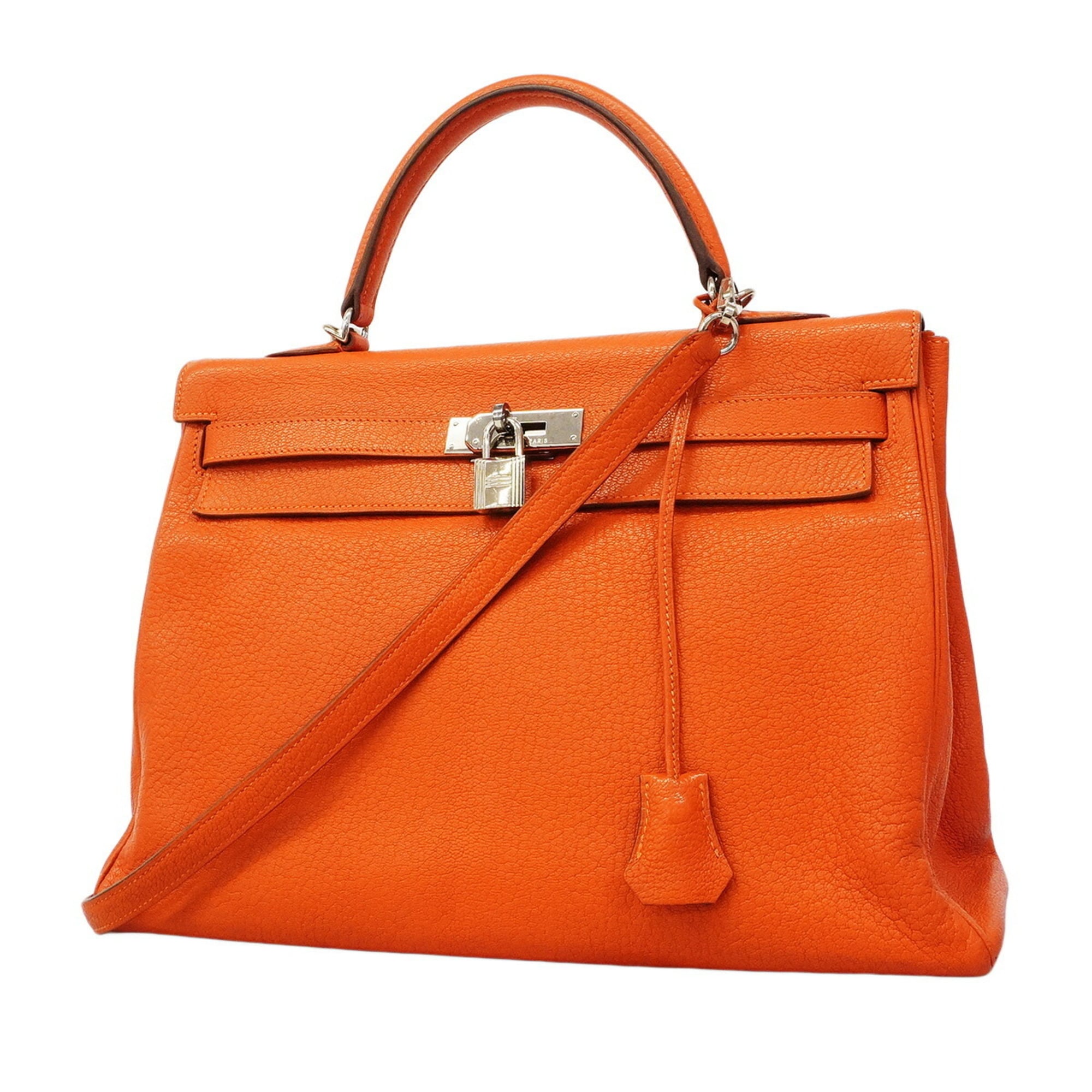 Hermes Orange Chevre Leather Handbag (Pre-Owned)