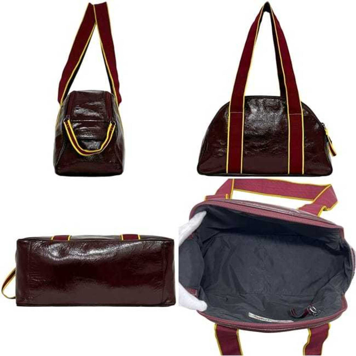 Miu Miu Bordeaux Yellow Patent Leather Boston Bag (Pre-Owned)