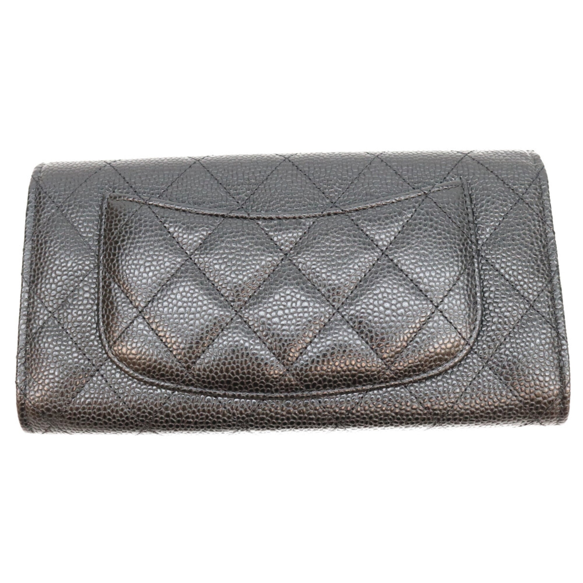 Chanel Black Grained Calfskin Long Wallet (Bi-Fold) (Pre-Owned)