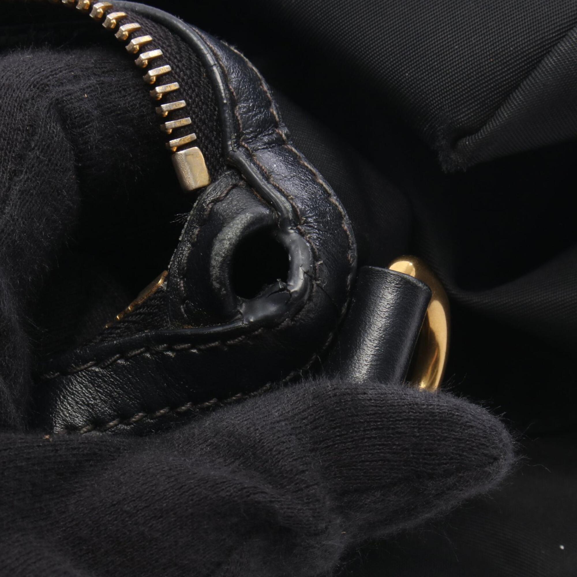 Prada Black Nylon Leather Handbag Tote Bag (Pre-Owned)