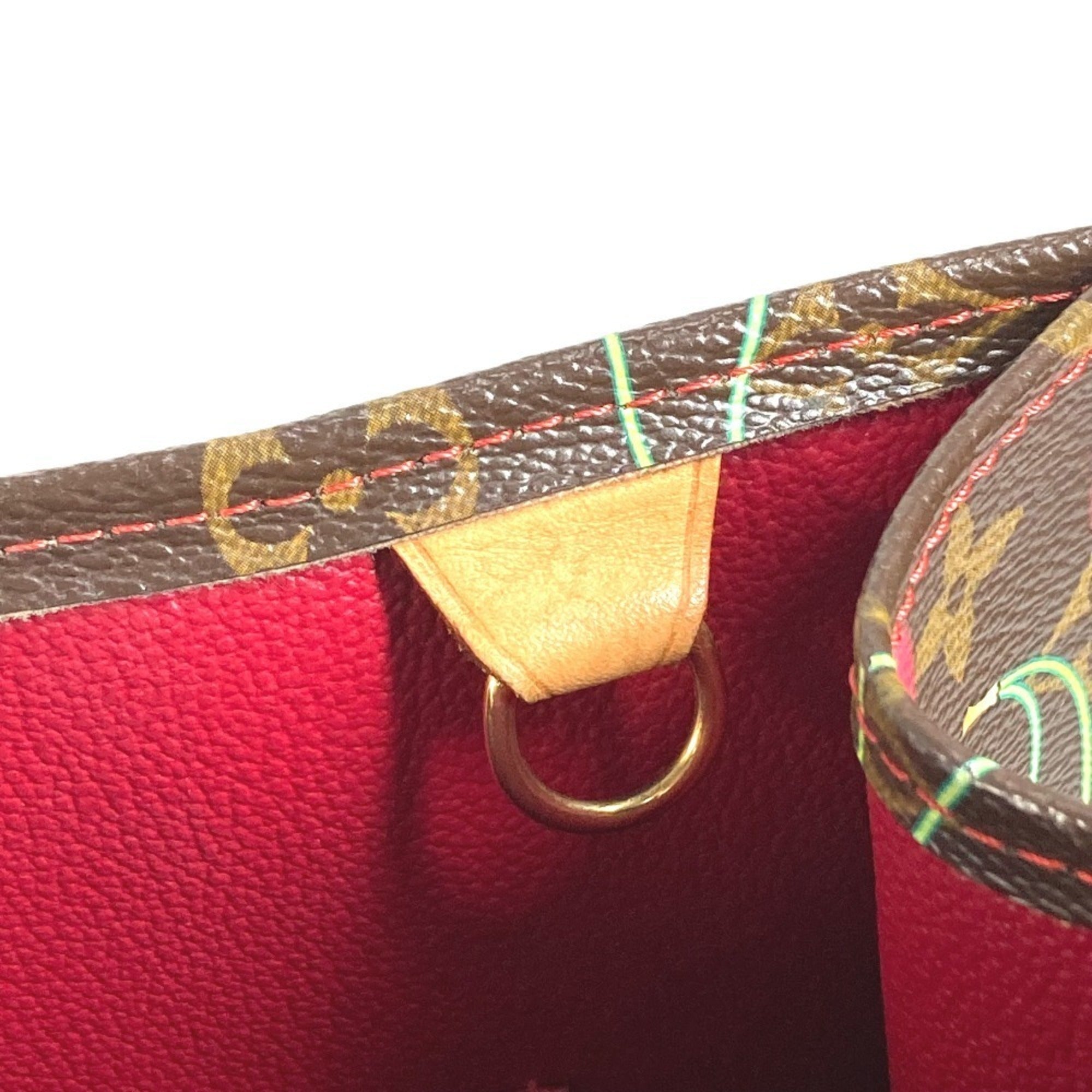 Louis Vuitton Brown Monogram Cherry Red Color Monogram Leather Shoulder Bag Tote Bag (Pre-Owned)