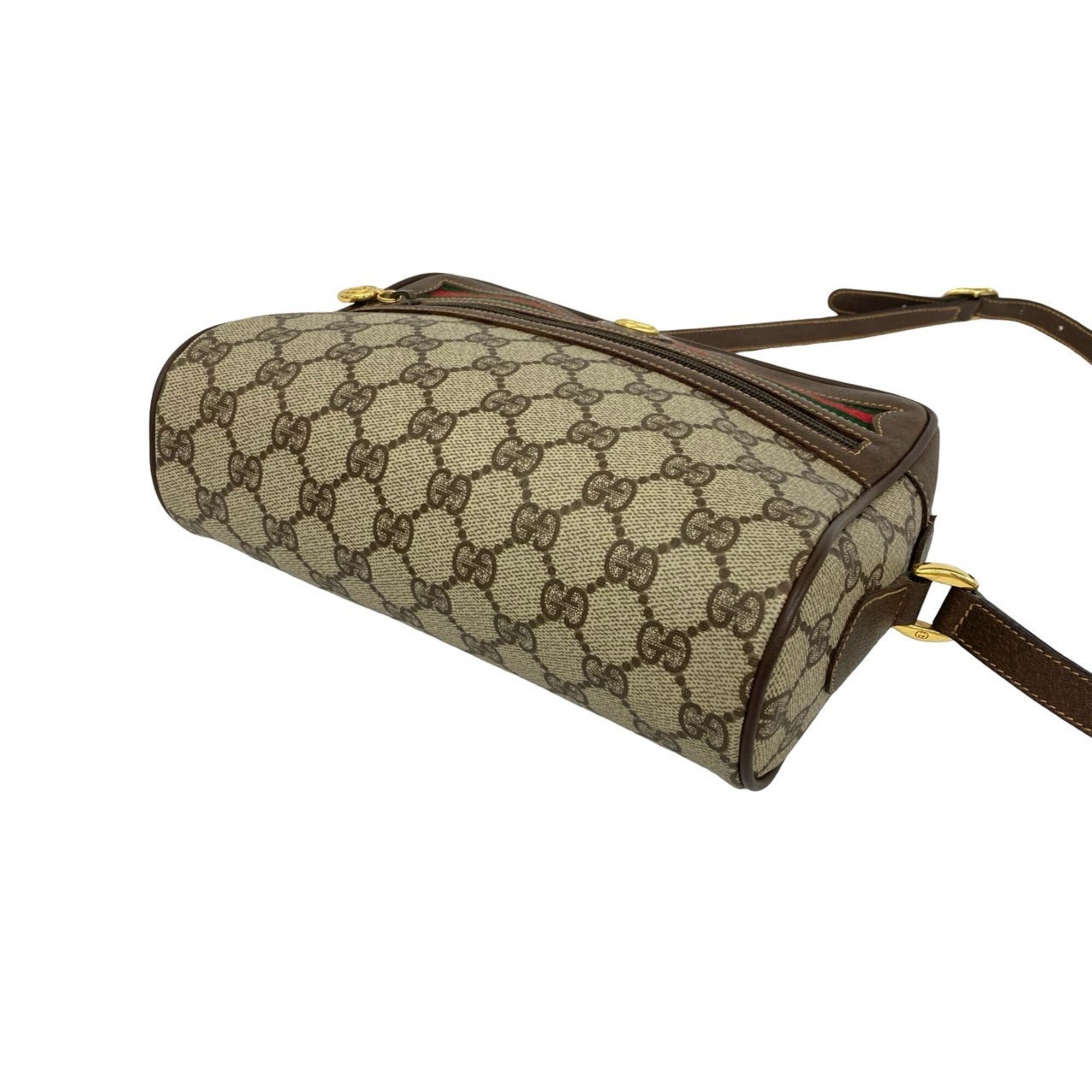 Gucci Brown Green Red Color Leather Pvc Shoulder Bag (Pre-Owned)