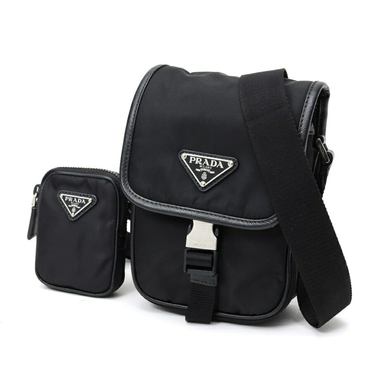 Prada Black Nero Nylon Leather Shoulder Bag (Pre-Owned)