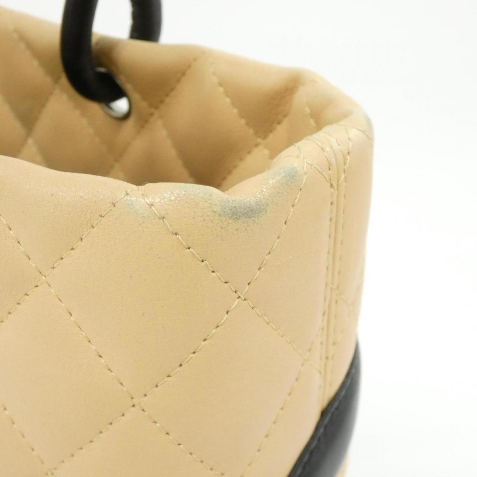 Chanel Beige Black Leather Handbag (Pre-Owned)