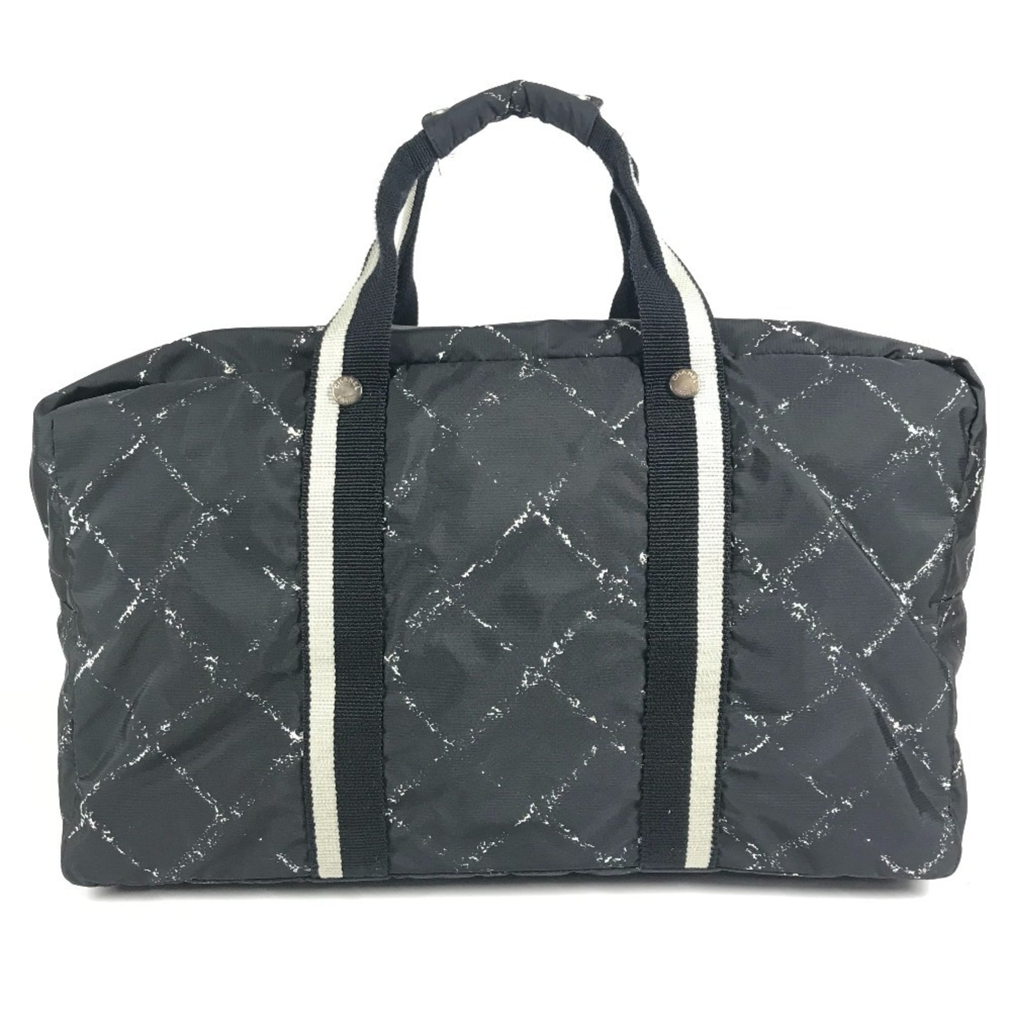 Chanel Black White Nylon Boston Bag Shoulder Bag (Pre-Owned)