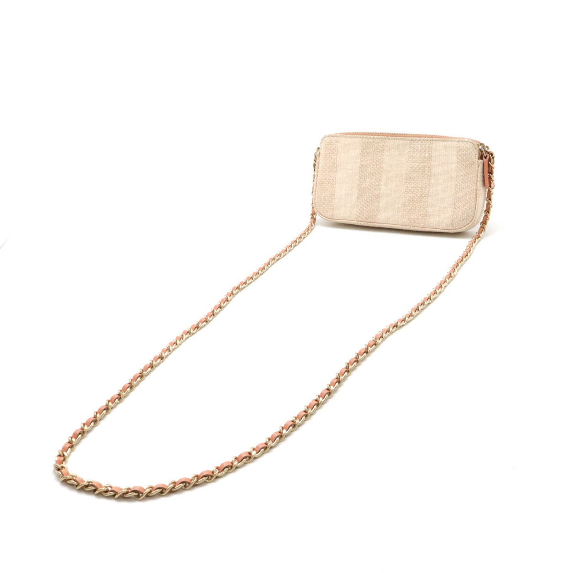 Chanel Coral Pink Canvas Leather Clutch Bag Shoulder Bag (Pre-Owned)