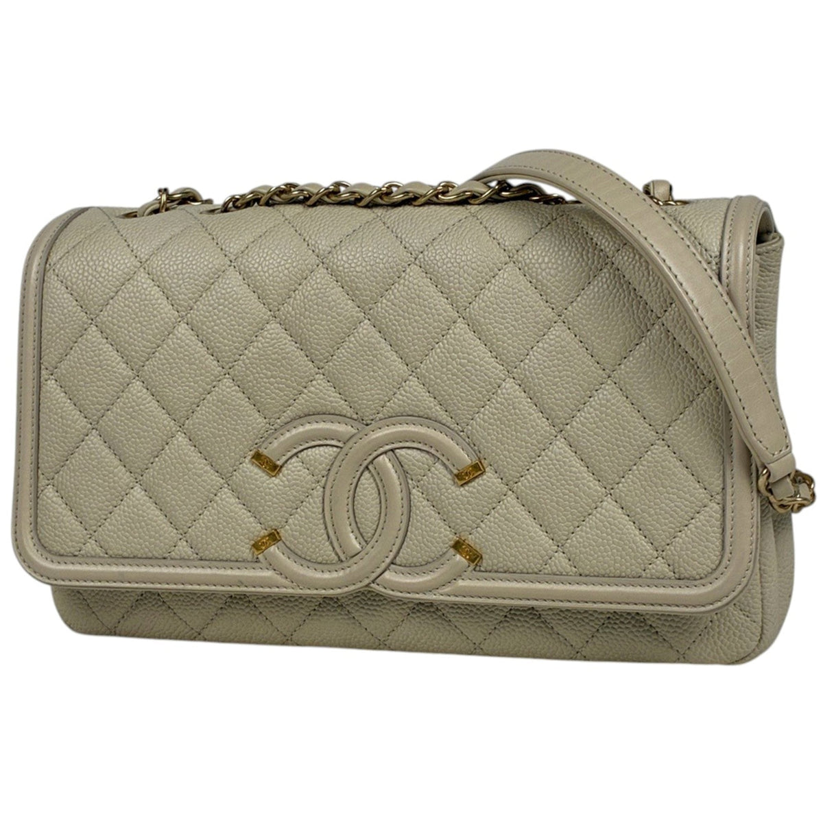 Chanel Matelasse Light Beige Grained Calfskin Shoulder Bag (Pre-Owned)