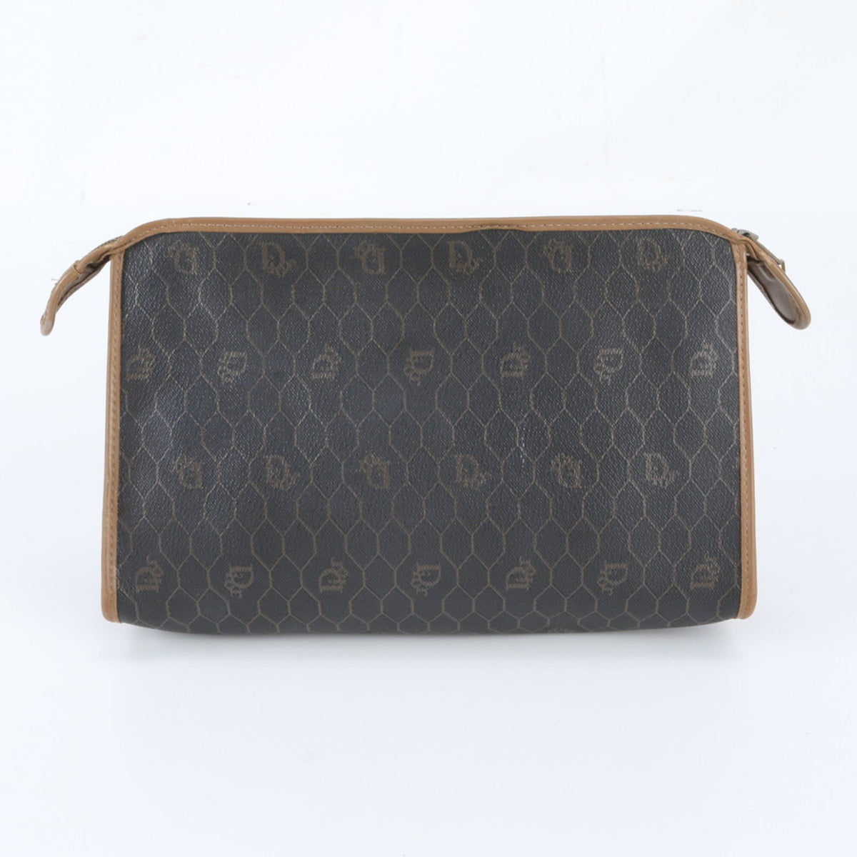 Christian Dior Beige Black Leather Coated Canvas Clutch Bag Pouch (Pre-Owned)