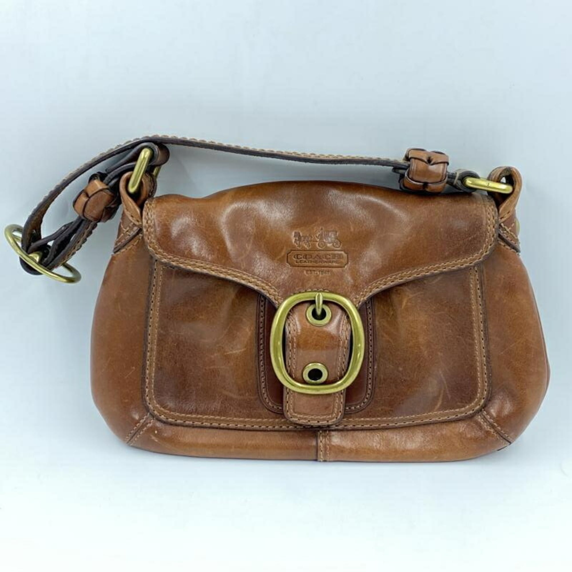 Coach Blue Brown Leather Shoulder Bag (Pre-Owned)