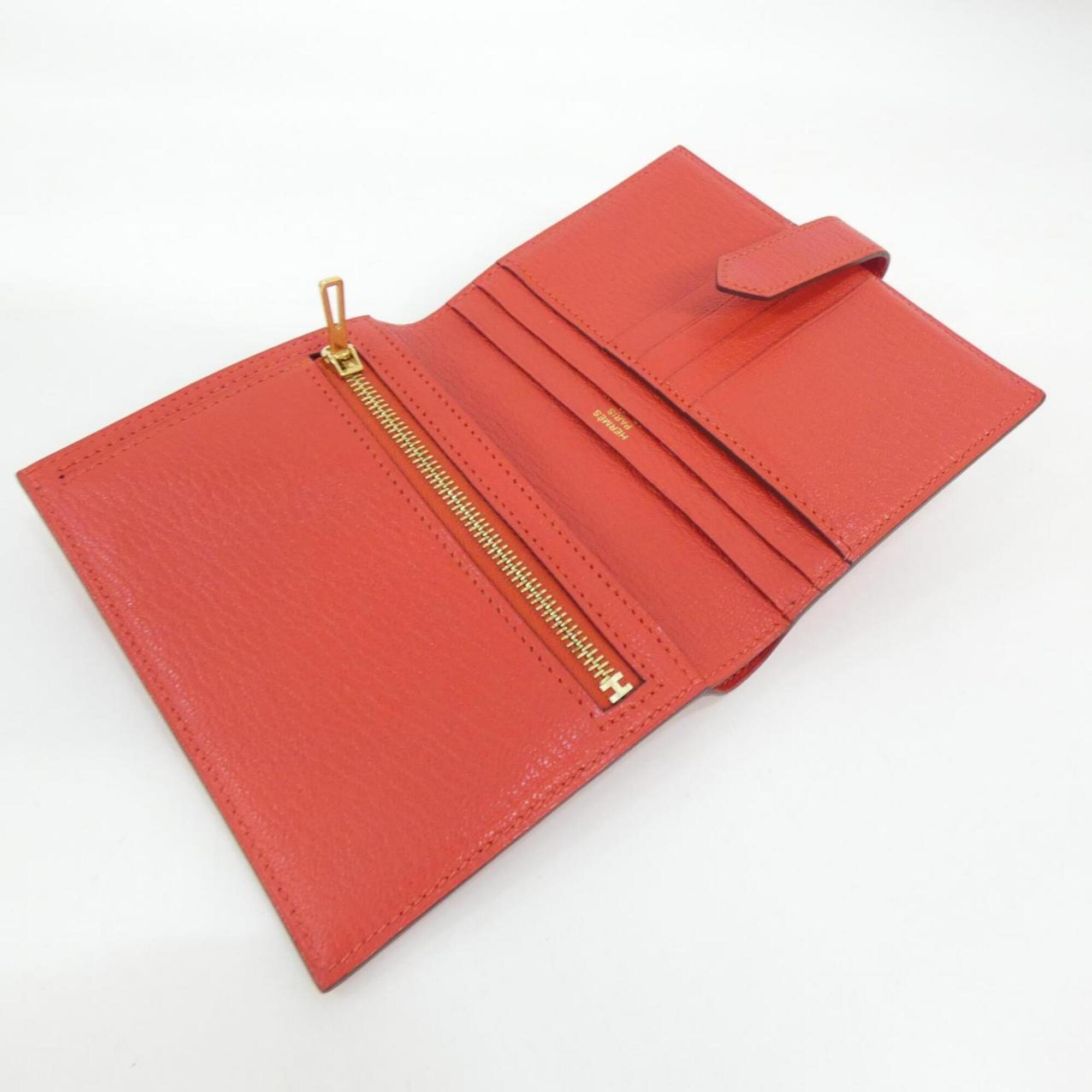 Hermes Red Color Chevre Leather Wallet (Bi-Fold) (Pre-Owned)