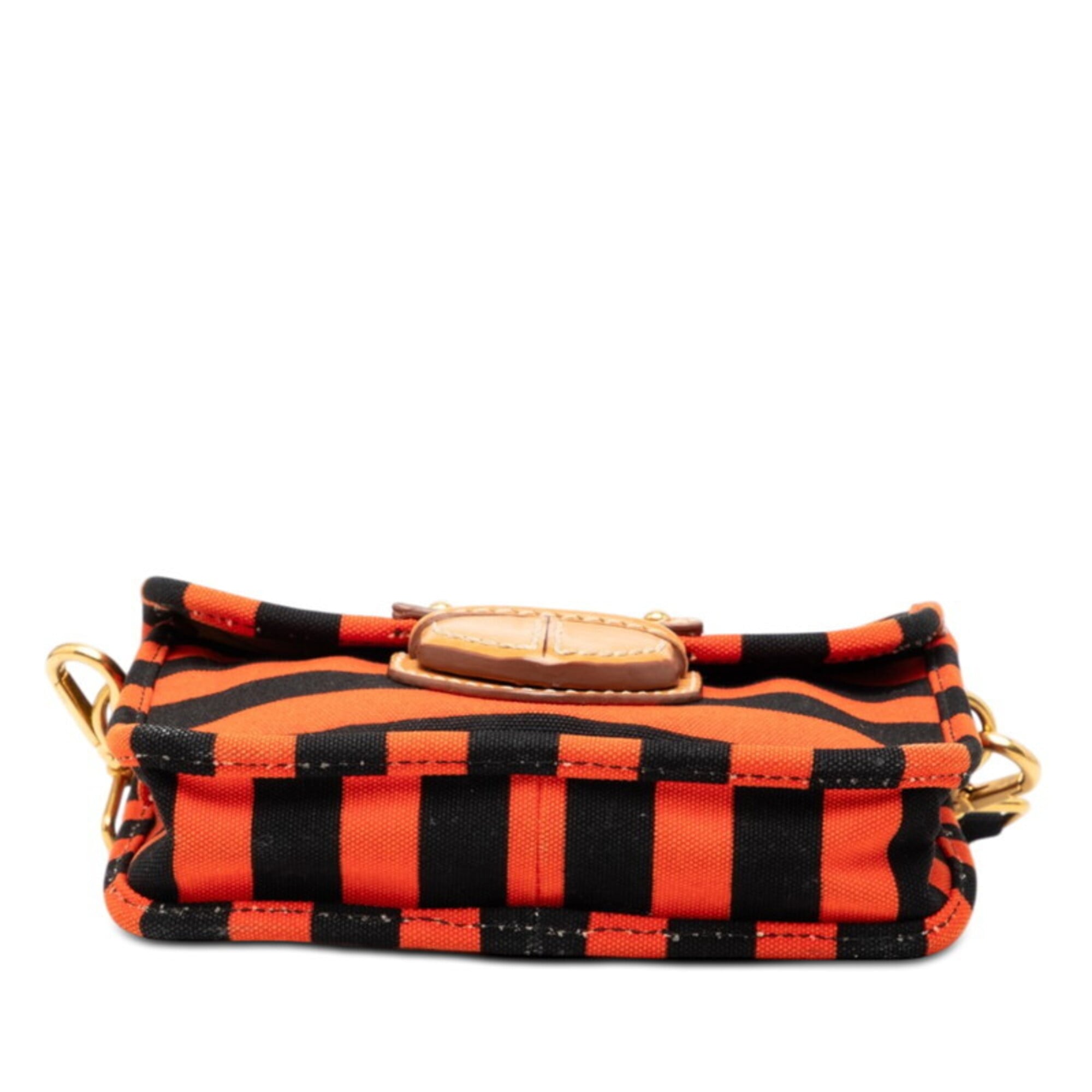 Prada Canapa Black Orange Canvas Leather Shoulder Bag (Pre-Owned)
