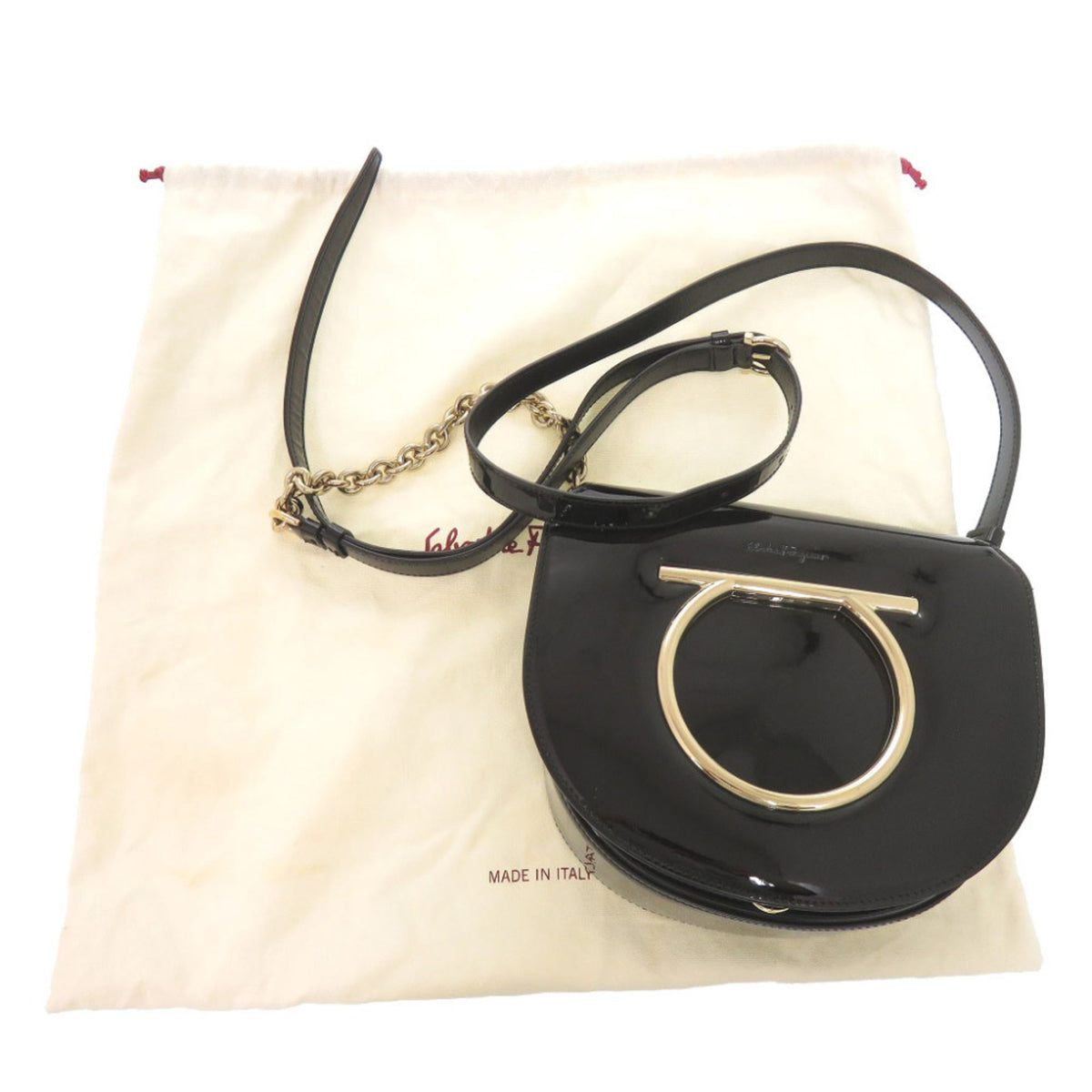 Salvatore Ferragamo Black Patent Leather Shoulder Bag (Pre-Owned)