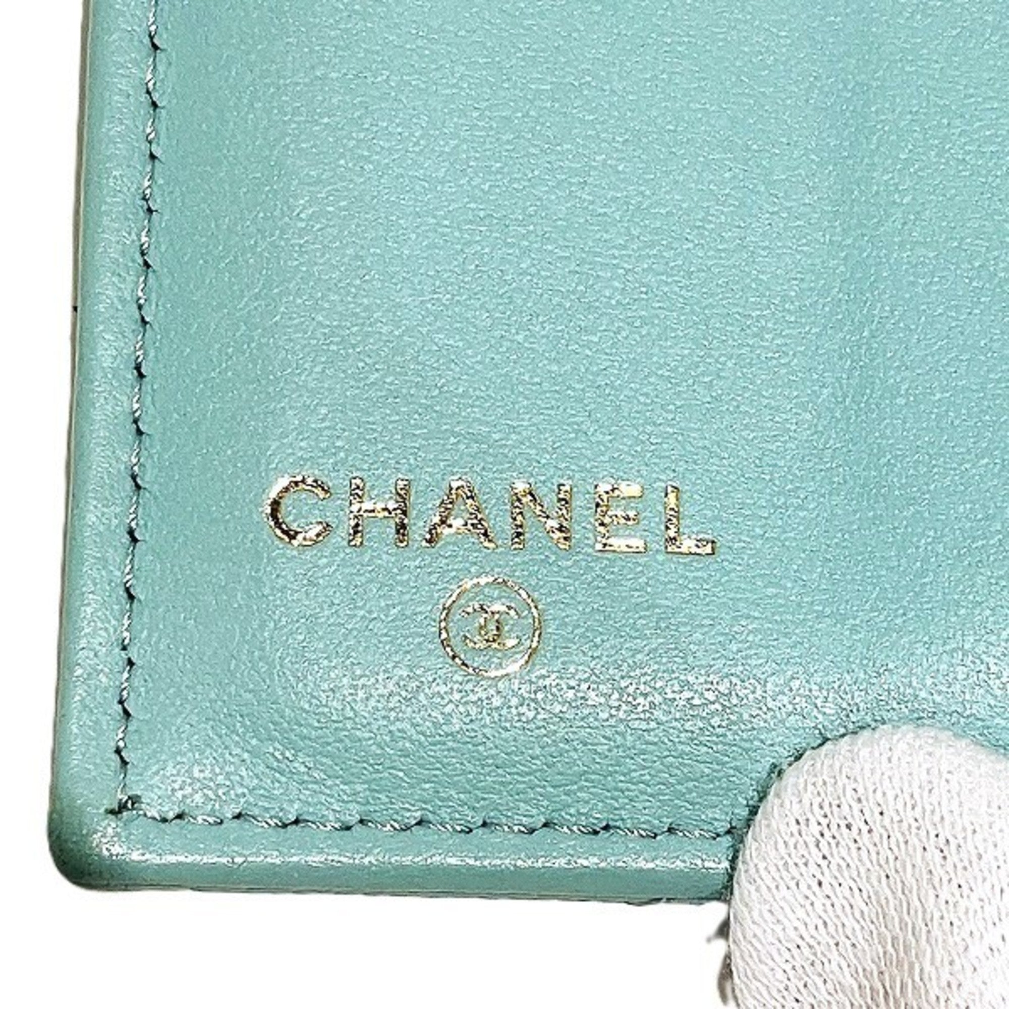Chanel Light Blue Grained Calfskin Wallet (Tri-Fold) (Pre-Owned)