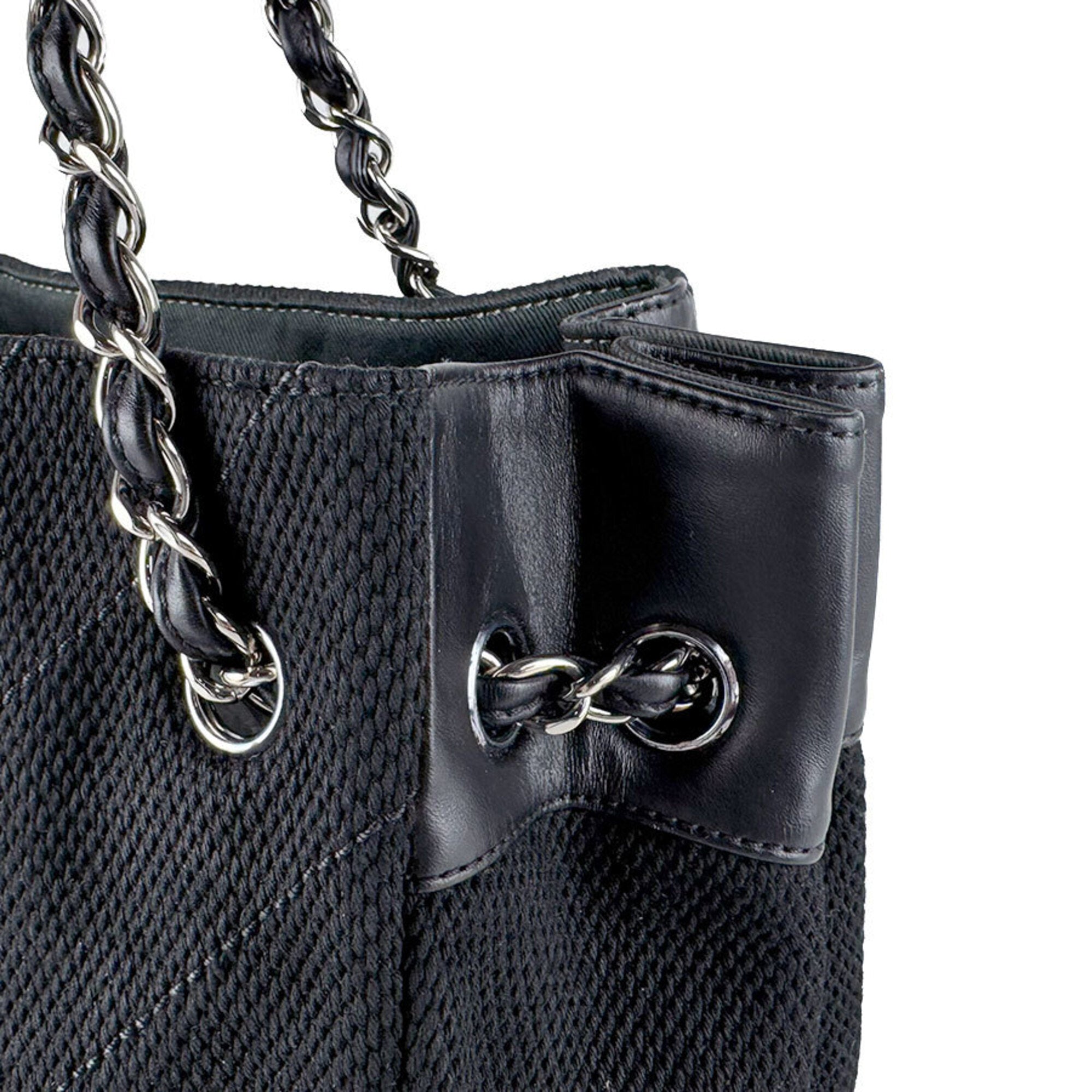Chanel Black Canvas Leather Shoulder Bag (Pre-Owned)