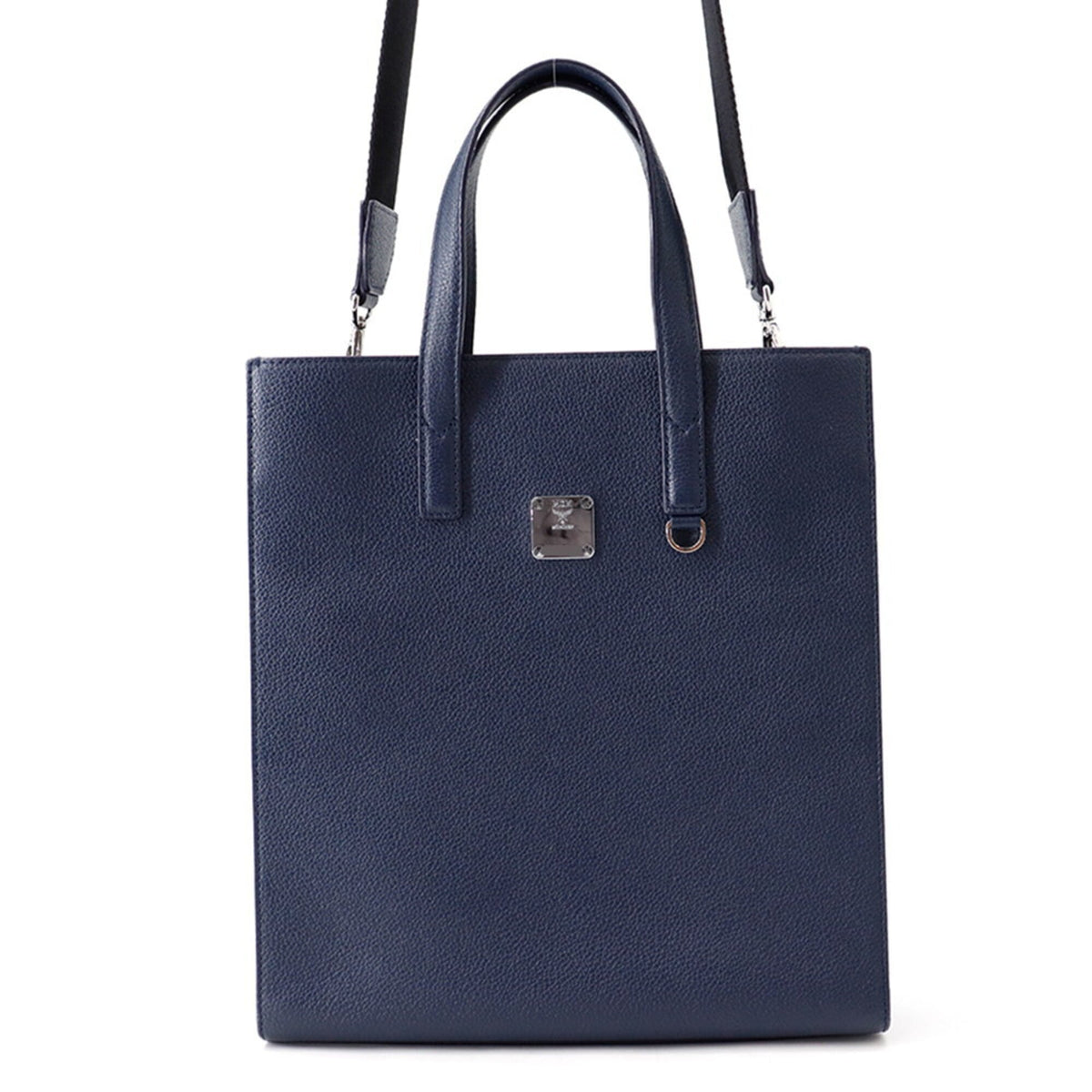 Mcm Navy Leather Handbag Tote Bag (Pre-Owned)