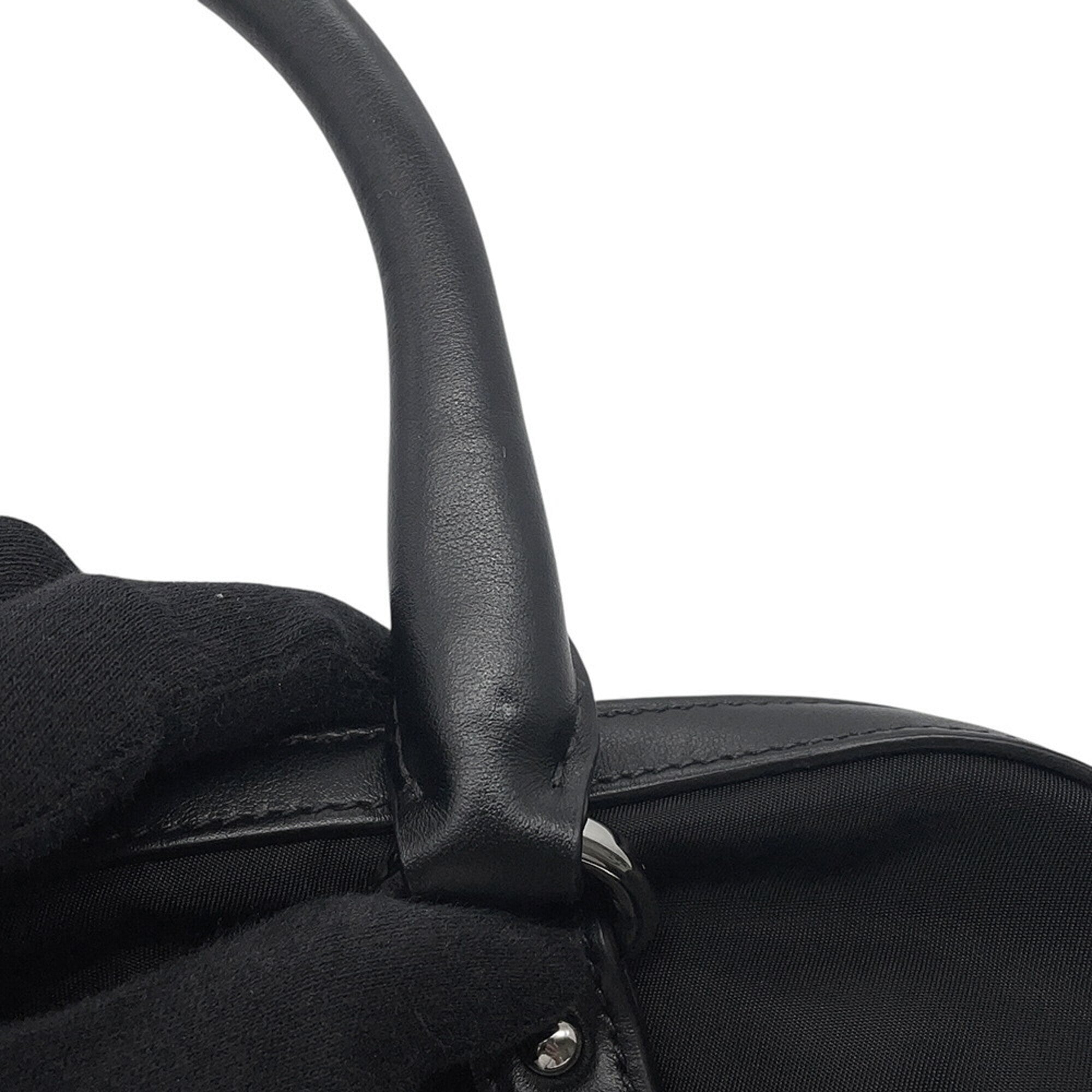 Prada Black Nylon Leather Handbag Shoulder Bag (Pre-Owned)