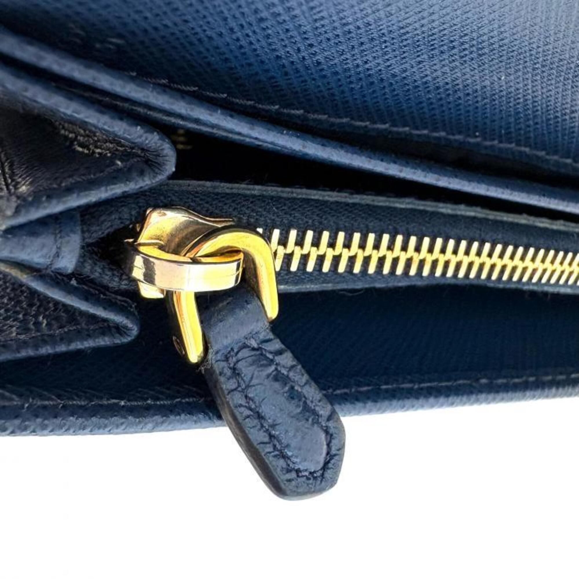 Prada Bluette Navy Saffiano Metal Long Wallet (Bi-Fold) (Pre-Owned)