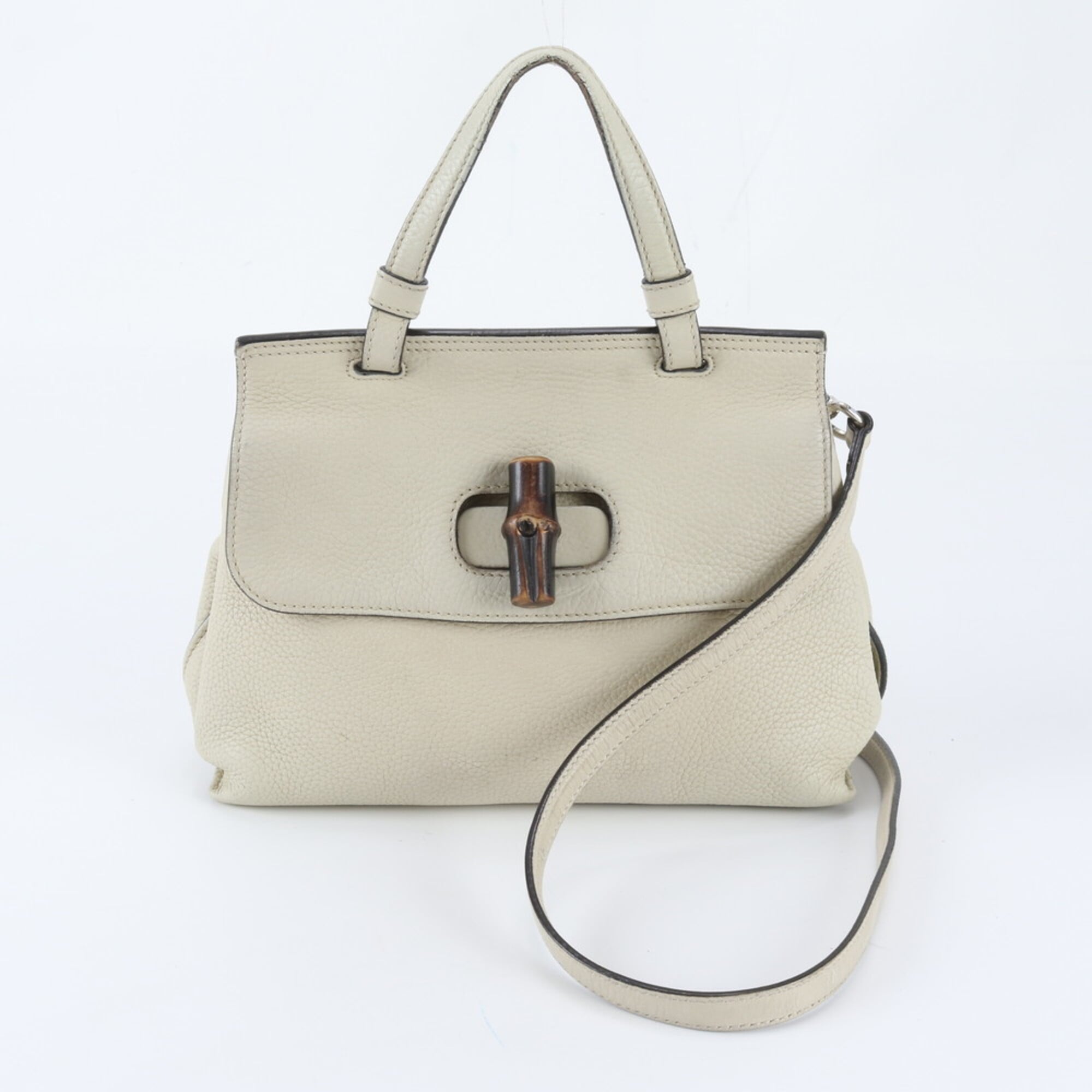 Gucci Bamboo White Leather Handbag Shoulder Bag (Pre-Owned)