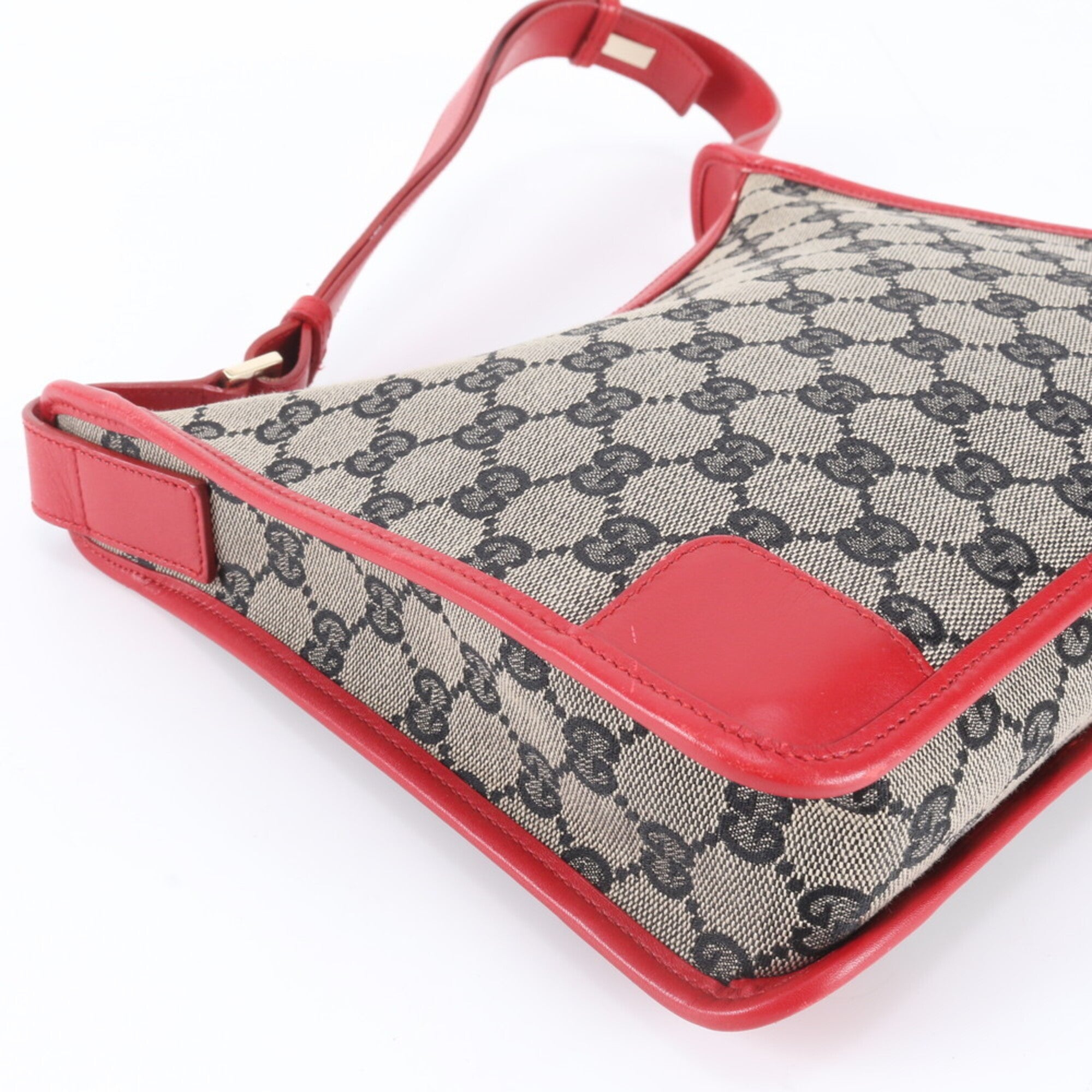 Gucci Navy Red Color Leather Canvas Handbag Shoulder Bag (Pre-Owned)