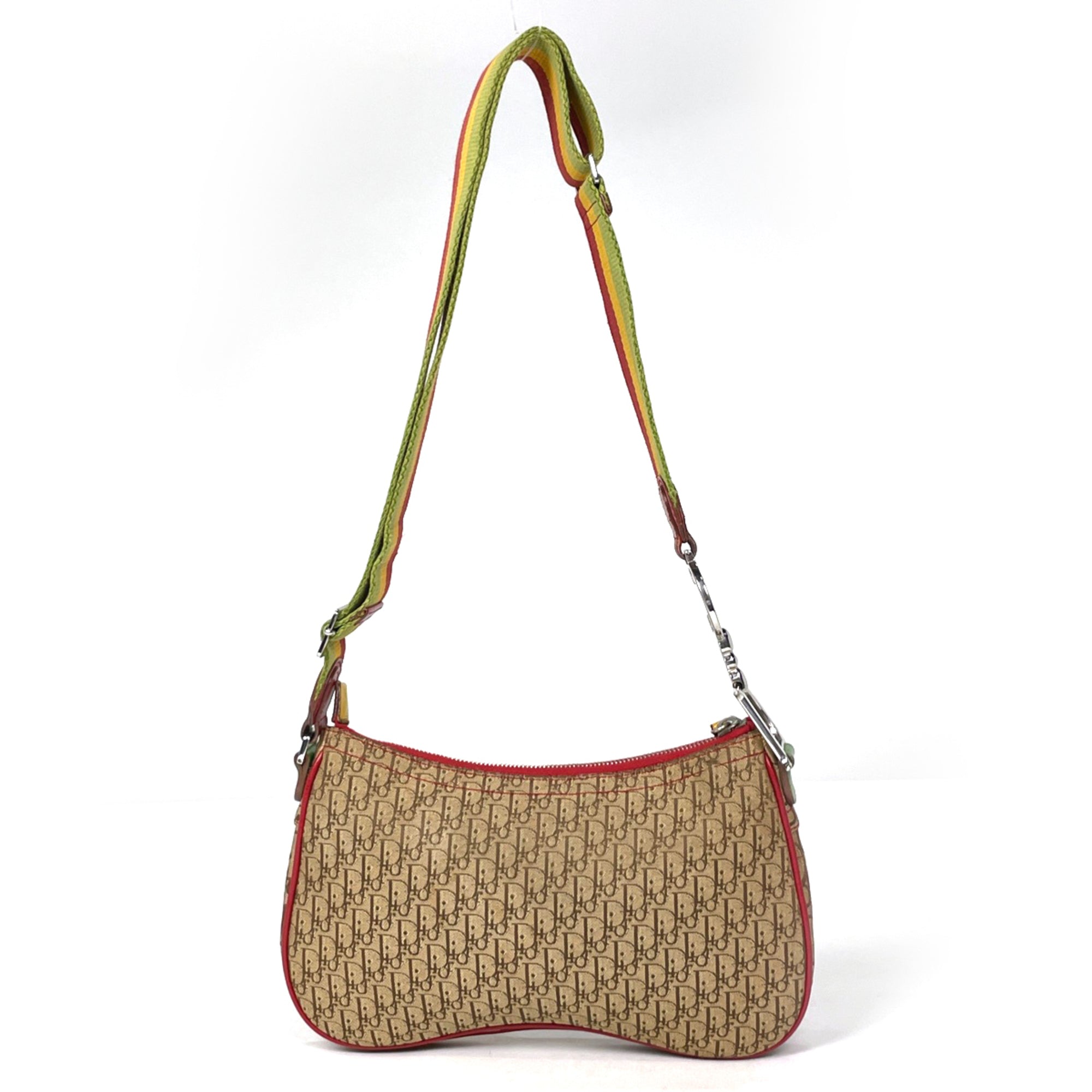 Christian Dior Rasta Brown Multi-Color Canvas Leather Saddle Bag Shoulder Bag (Pre-Owned)