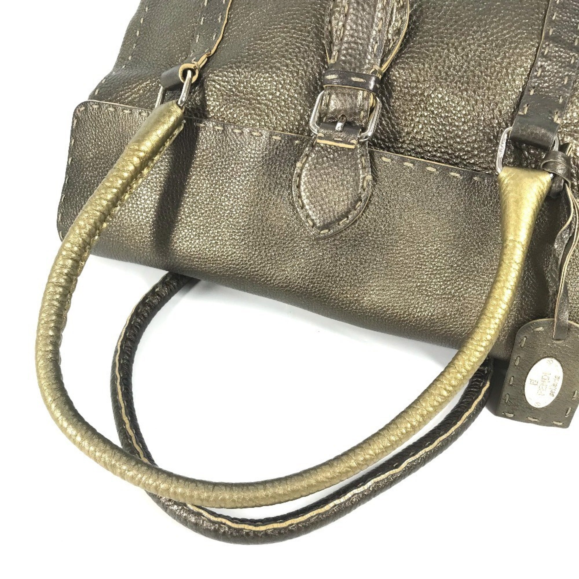 Fendi Selleria Metallic Gold Leather Handbag Tote Bag (Pre-Owned)