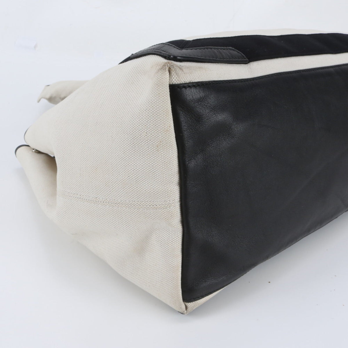 Balenciaga Black White Leather Canvas Handbag Shoulder Bag Tote Bag (Pre-Owned)