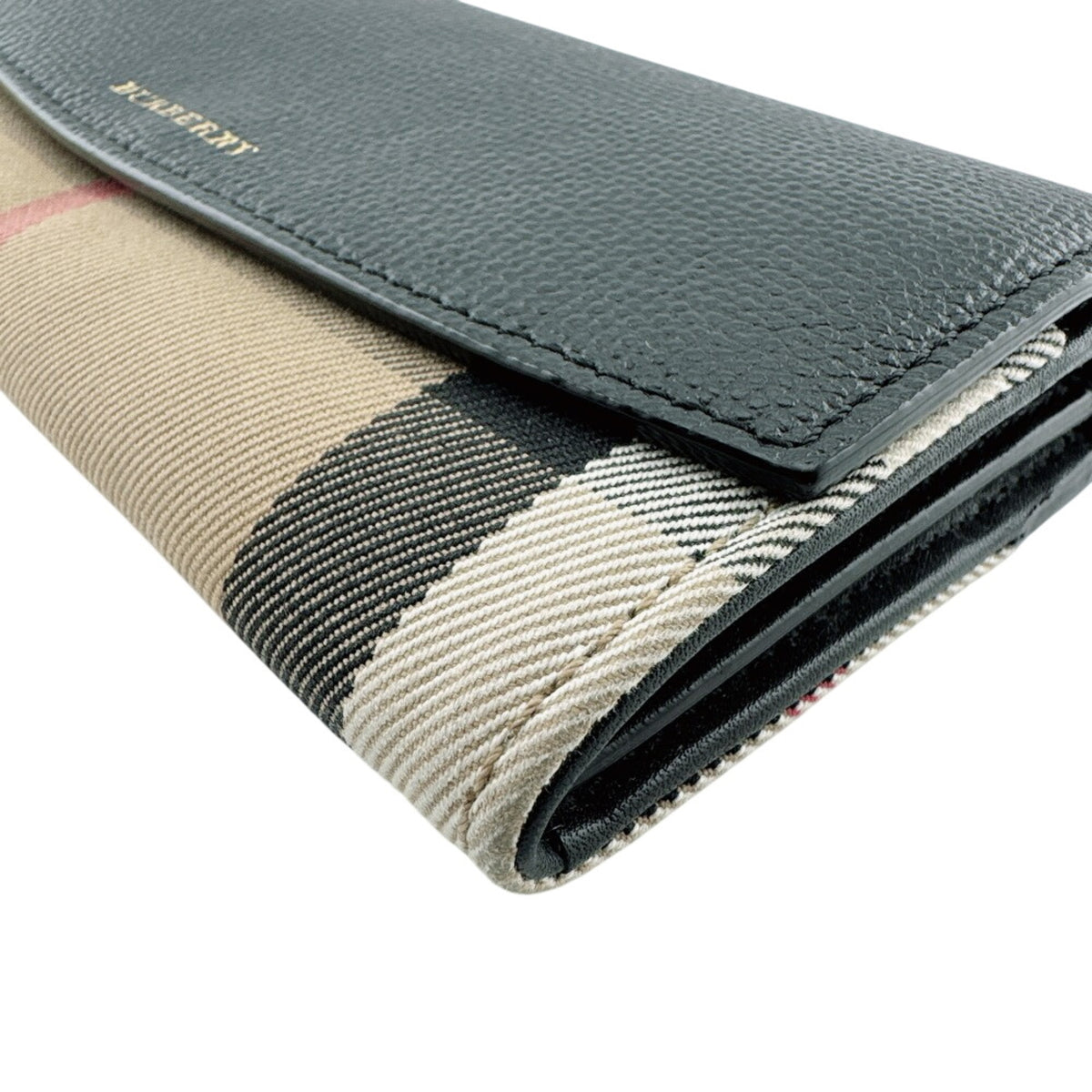 Burberry Black Leather Canvas Long Wallet (Bi-Fold) (Pre-Owned)