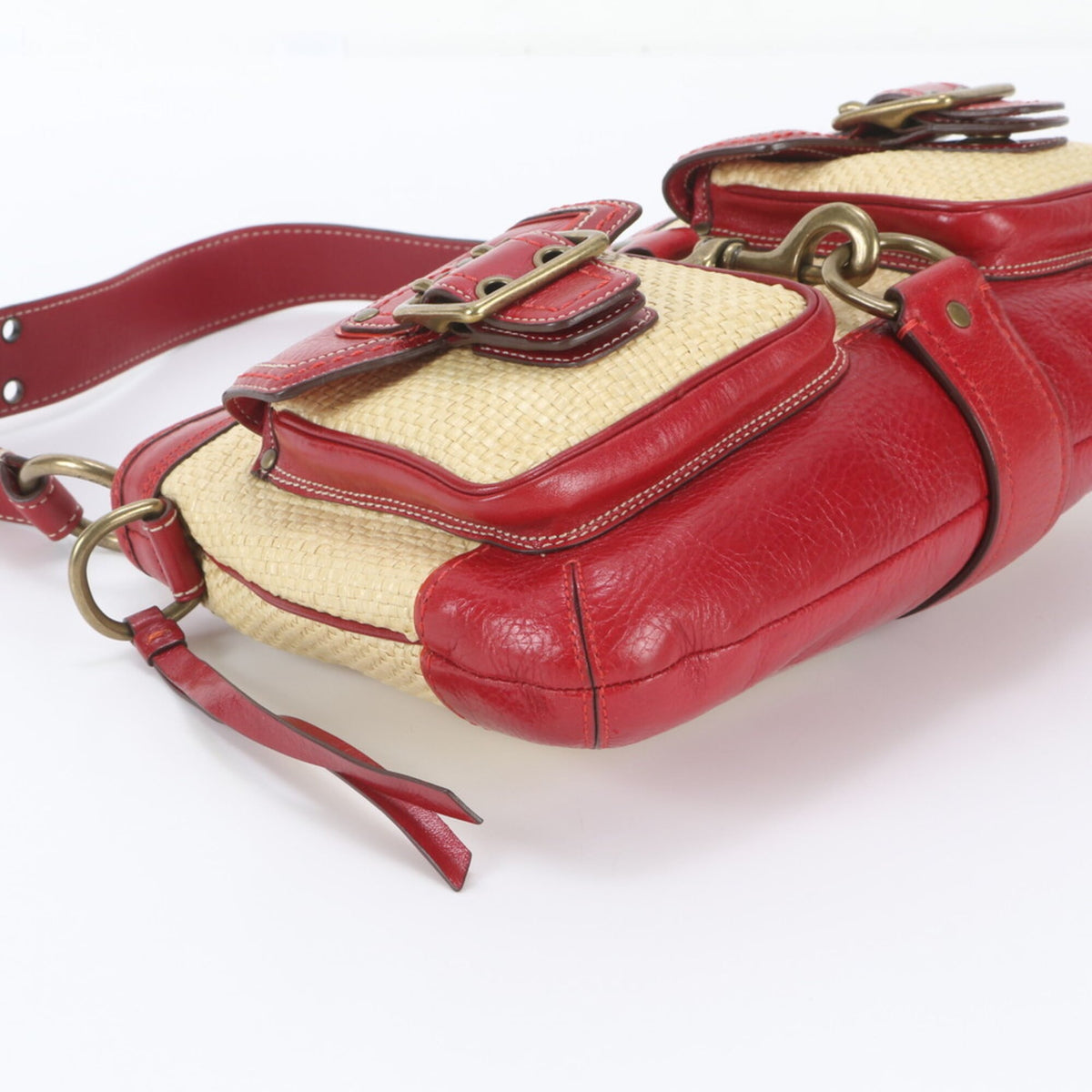 Coach Beige Red Color Leather Handbag Shoulder Bag Tote Bag (Pre-Owned)