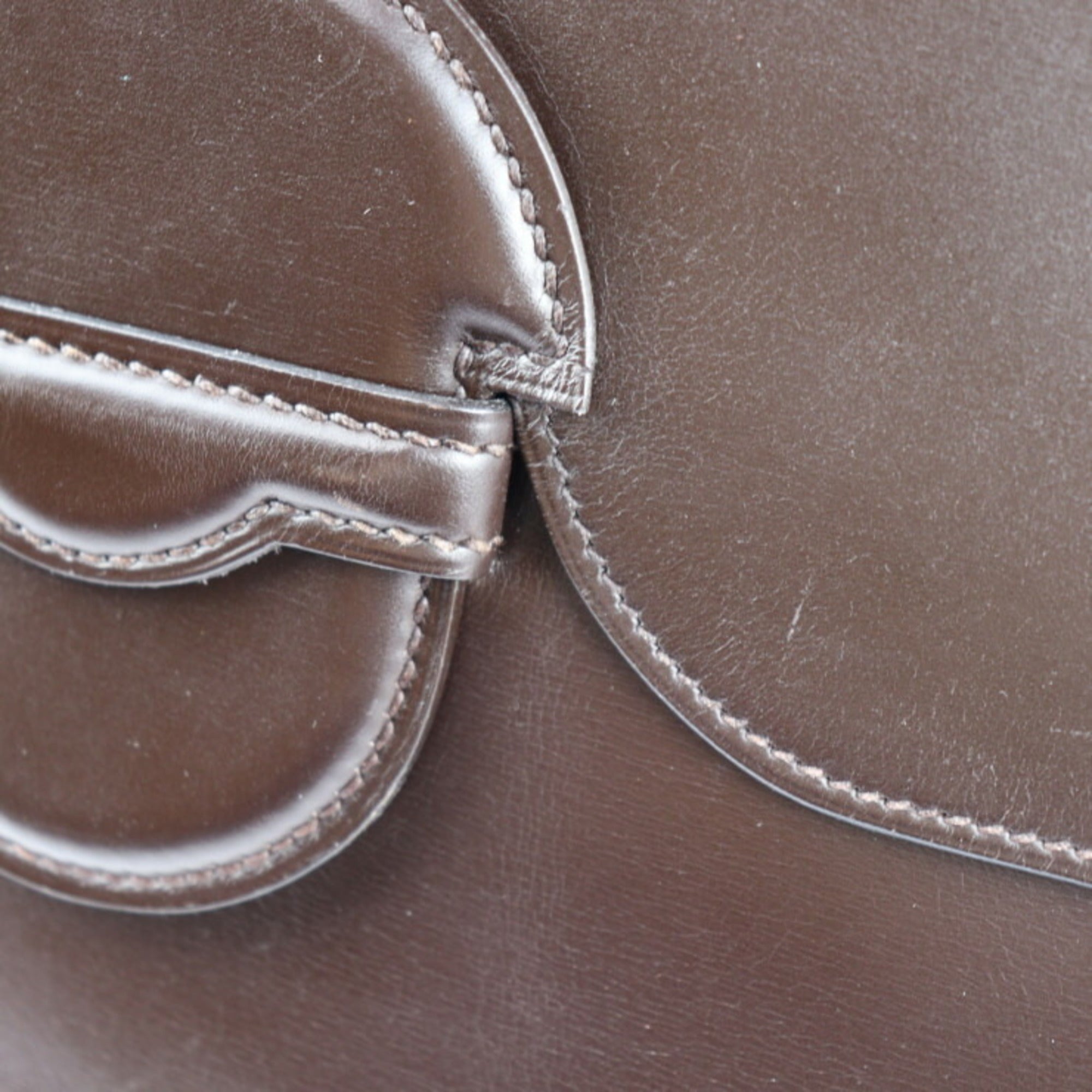 Hermes Dark Brown Box Calf Leather Clutch Bag Handbag (Pre-Owned)
