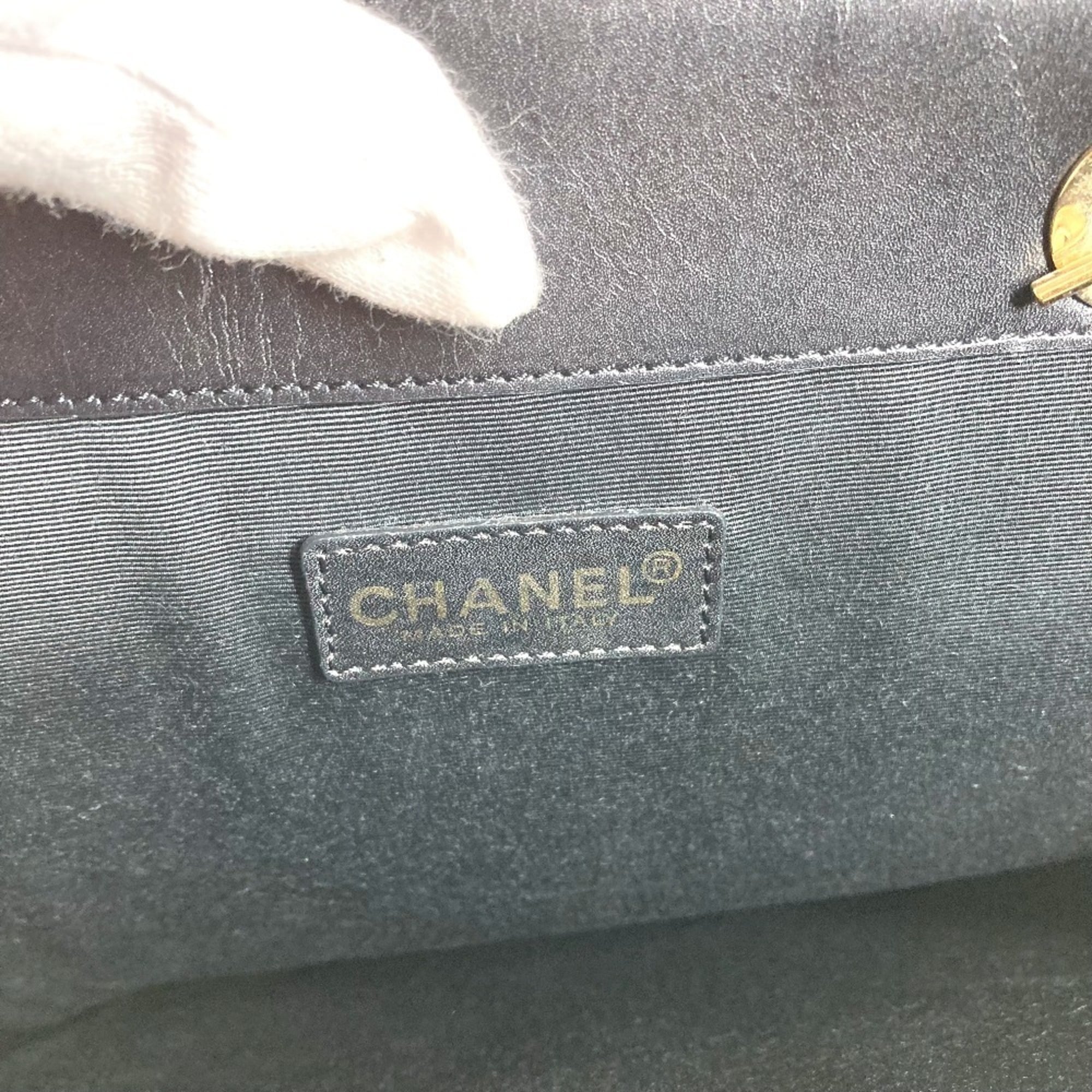 Chanel Black White Leather Canvas Shoulder Bag Tote Bag (Pre-Owned)