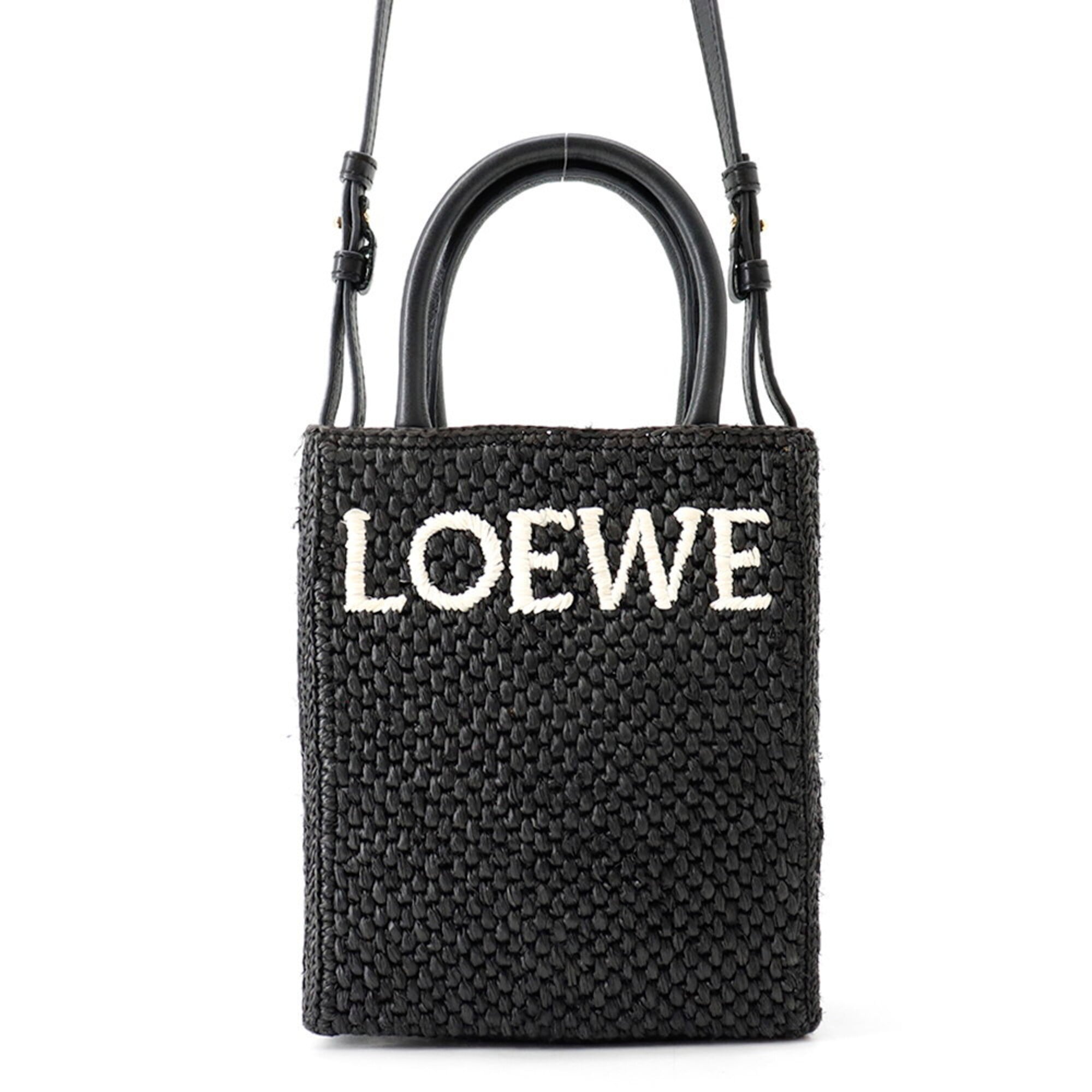Loewe Black White Raffia Leather Handbag Shoulder Bag (Pre-Owned)