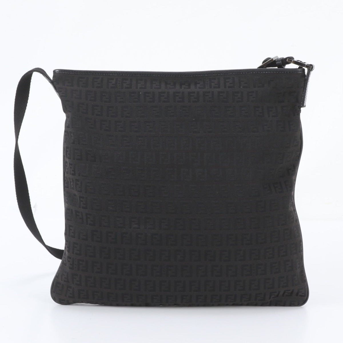 Fendi Black Leather Canvas Messenger Bag Shoulder Bag Tote Bag (Pre-Owned)