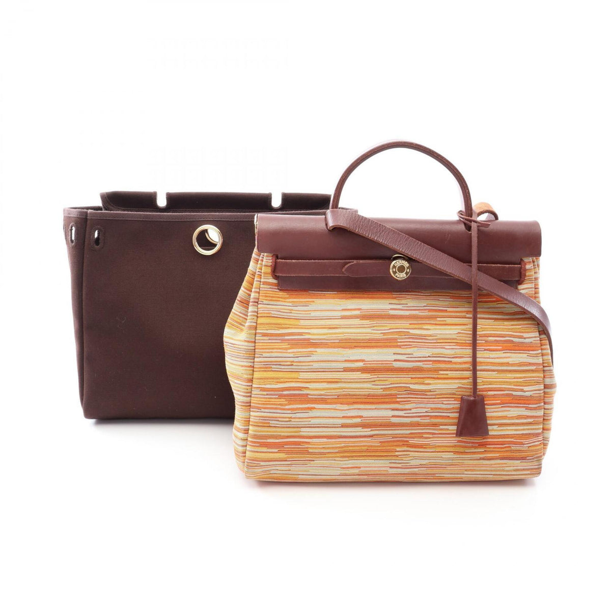 Hermes Brown Multi-Color Vibrato Leather Handbag (Pre-Owned)
