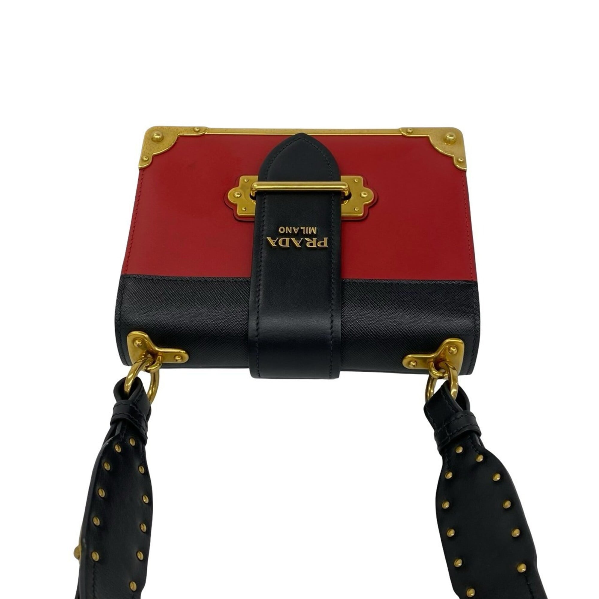 Prada Black Red Color Leather Pochette Shoulder Bag (Pre-Owned)