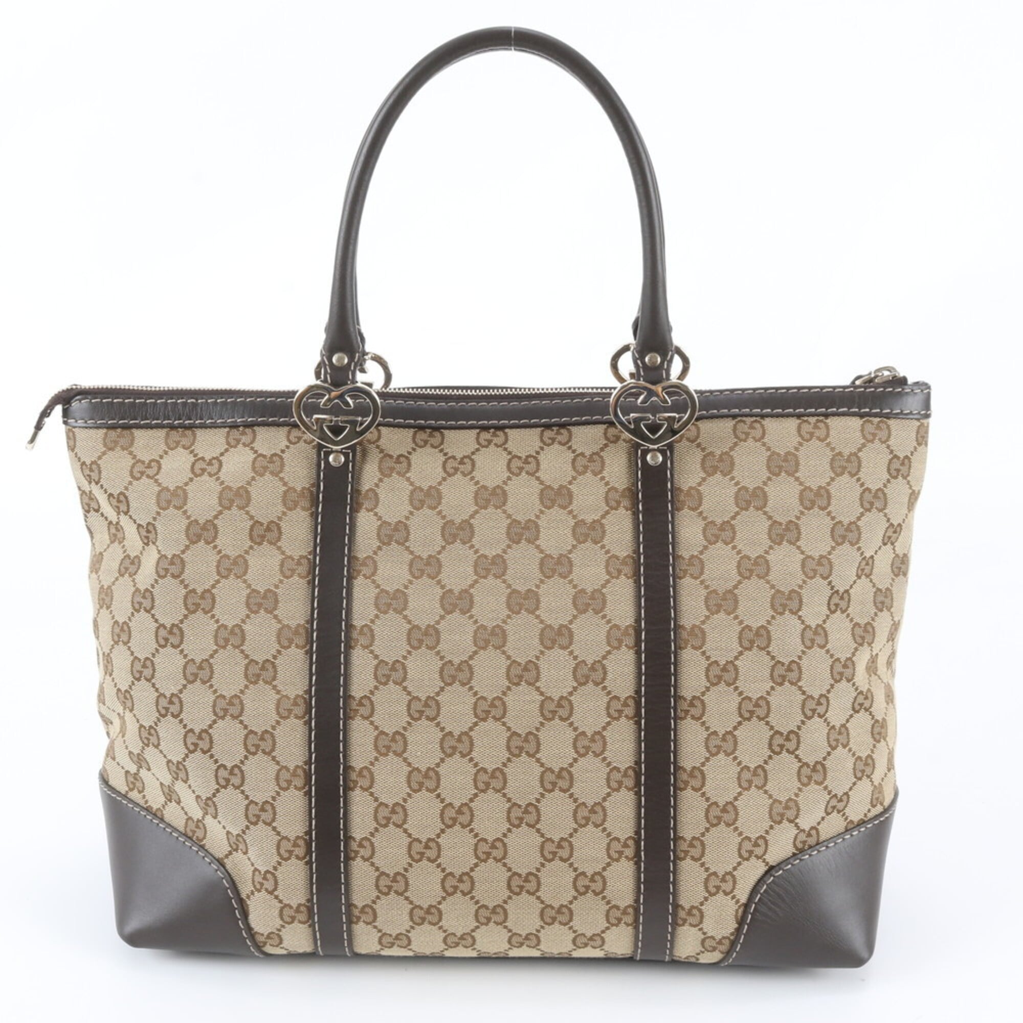 Gucci Brown Leather Canvas Handbag Shoulder Bag Tote Bag (Pre-Owned)