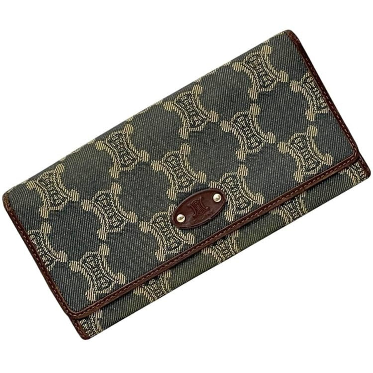 Celine Blue Brown Denim Leather Long Wallet (Bi-Fold) (Pre-Owned)