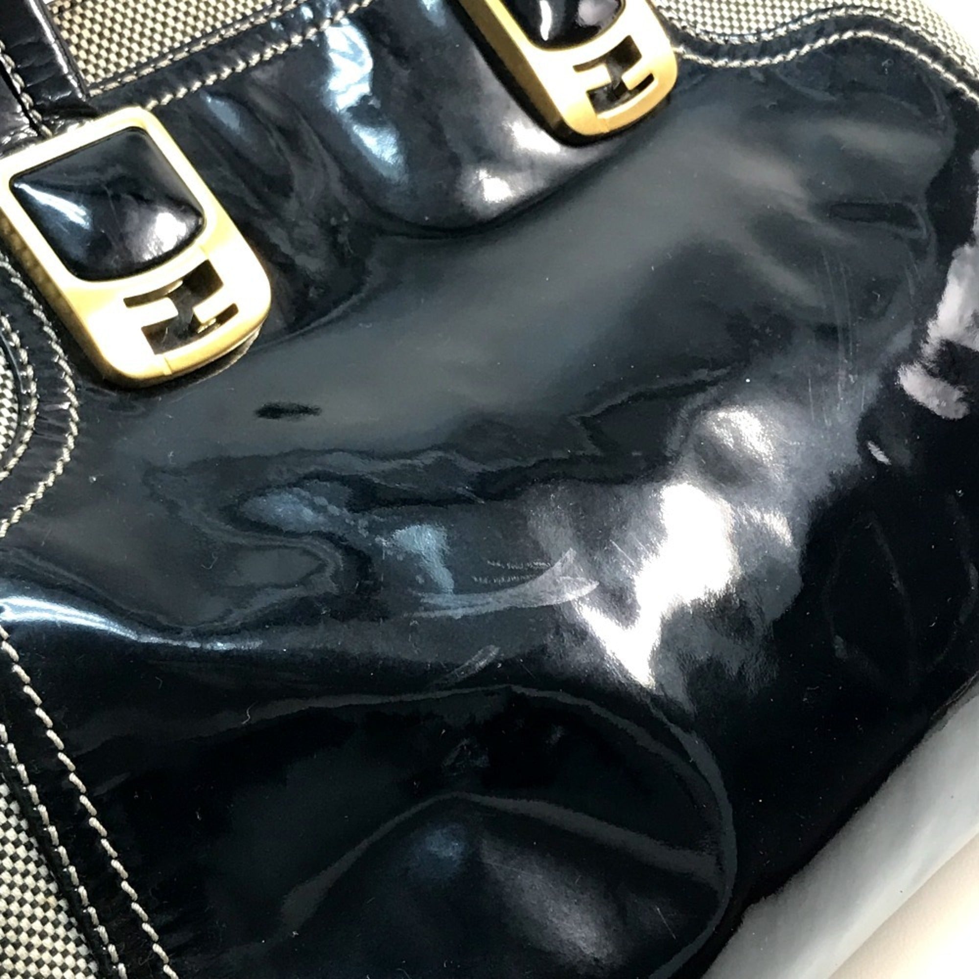 Fendi Chameleon Black Canvas Patent Leather Handbag Shoulder Bag (Pre-Owned)