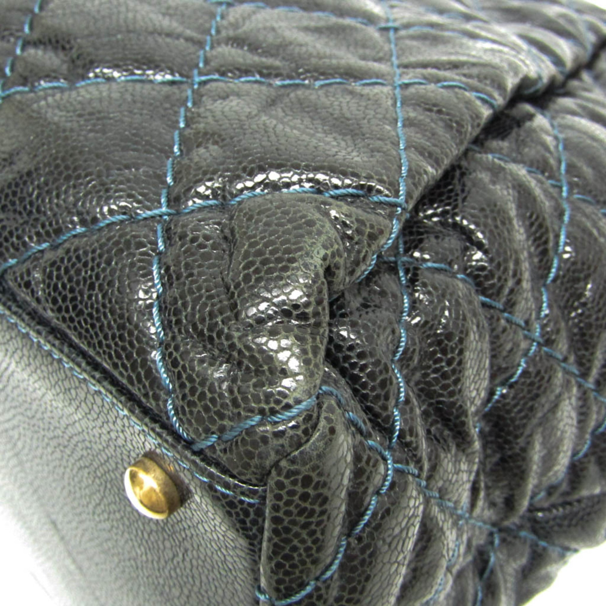 Chanel Matelasse Black Navy Grained Calfskin Tote Bag (Pre-Owned)