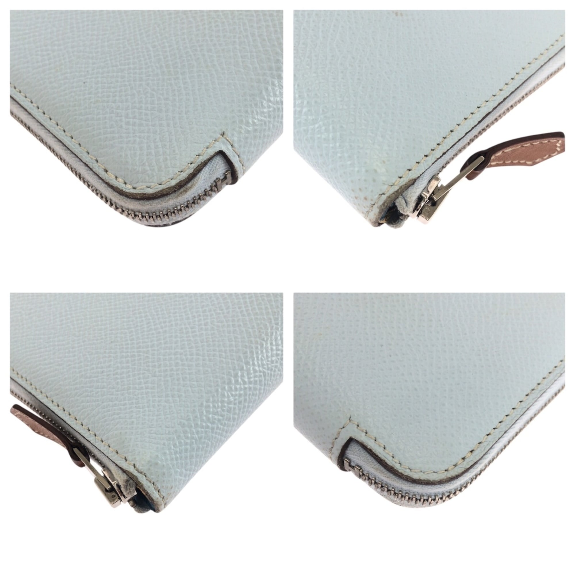 Hermes Light Blue Silk Epsom Leather Long Wallet (Bi-Fold) (Pre-Owned)