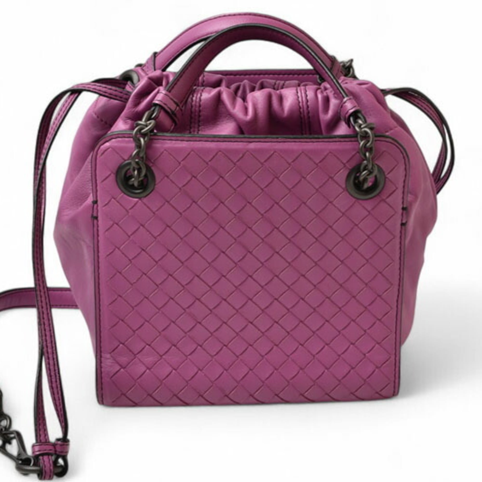 Bottega Veneta Purple Leather Handbag Shoulder Bag (Pre-Owned)