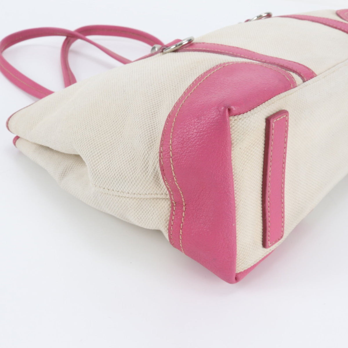 Prada Pink White Leather Canvas Shoulder Bag Tote Bag (Pre-Owned)