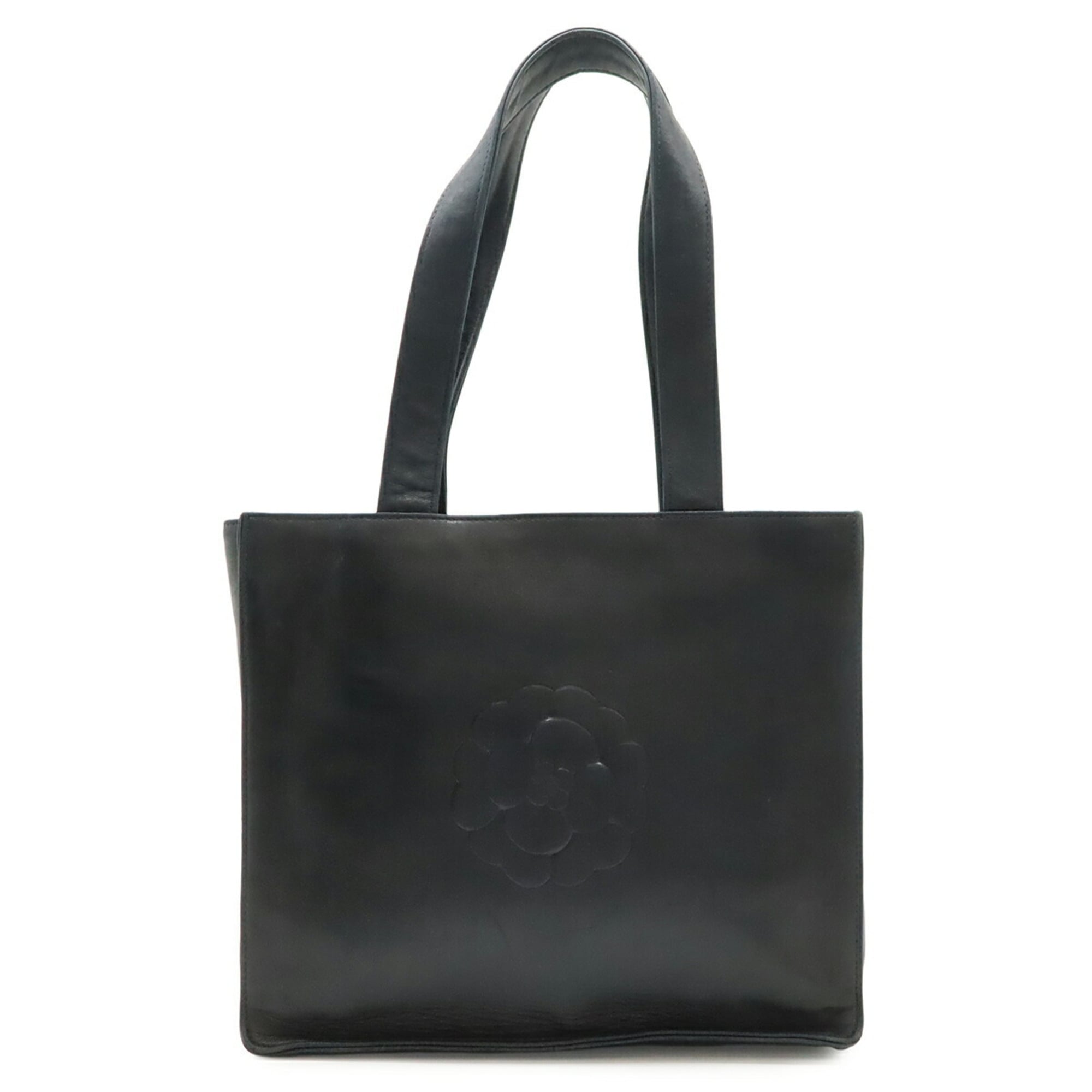 Chanel Camellia Black Leather Shoulder Bag Tote Bag (Pre-Owned)