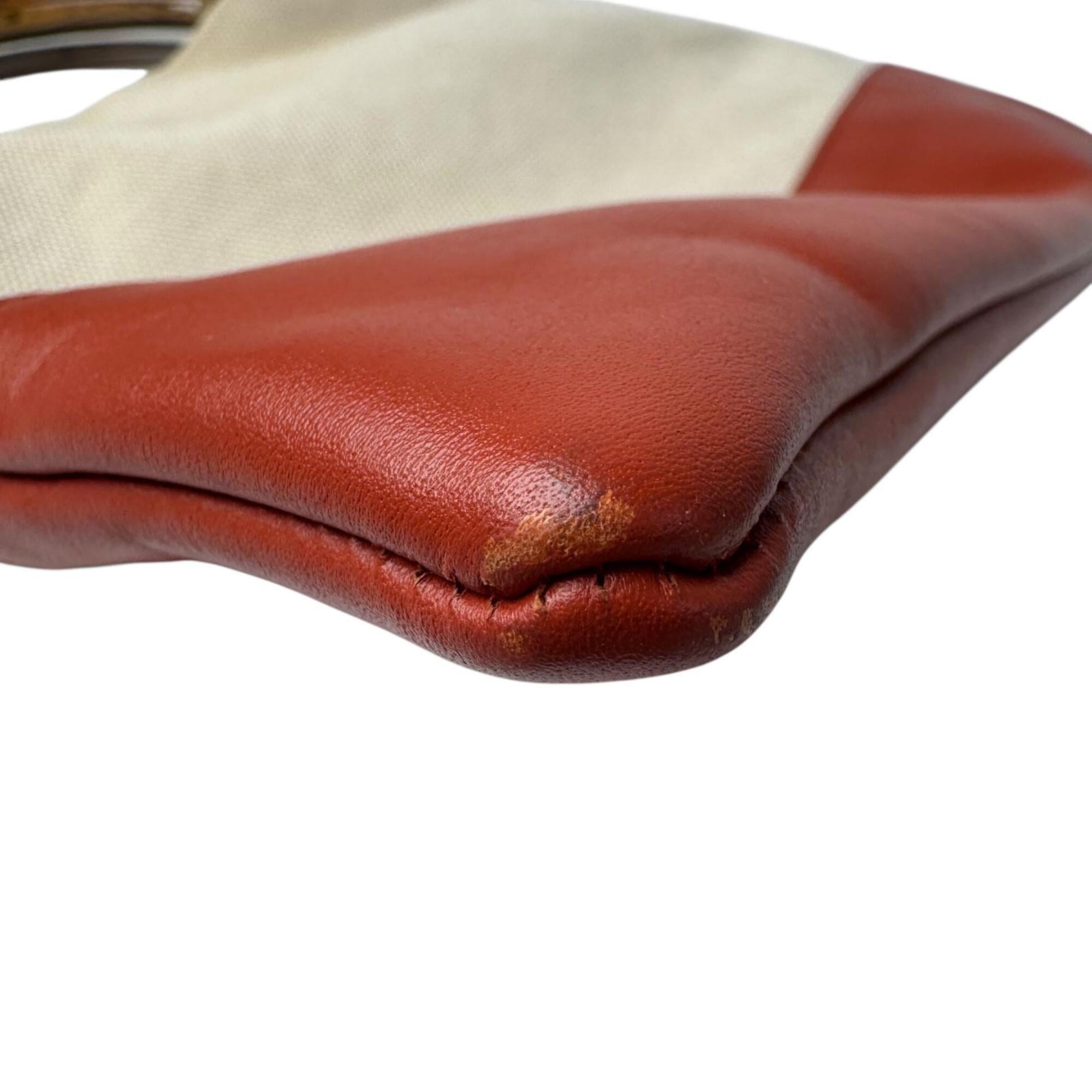 Marni Beige Orange Red Color Canvas Leather Handbag Shoulder Bag (Pre-Owned)