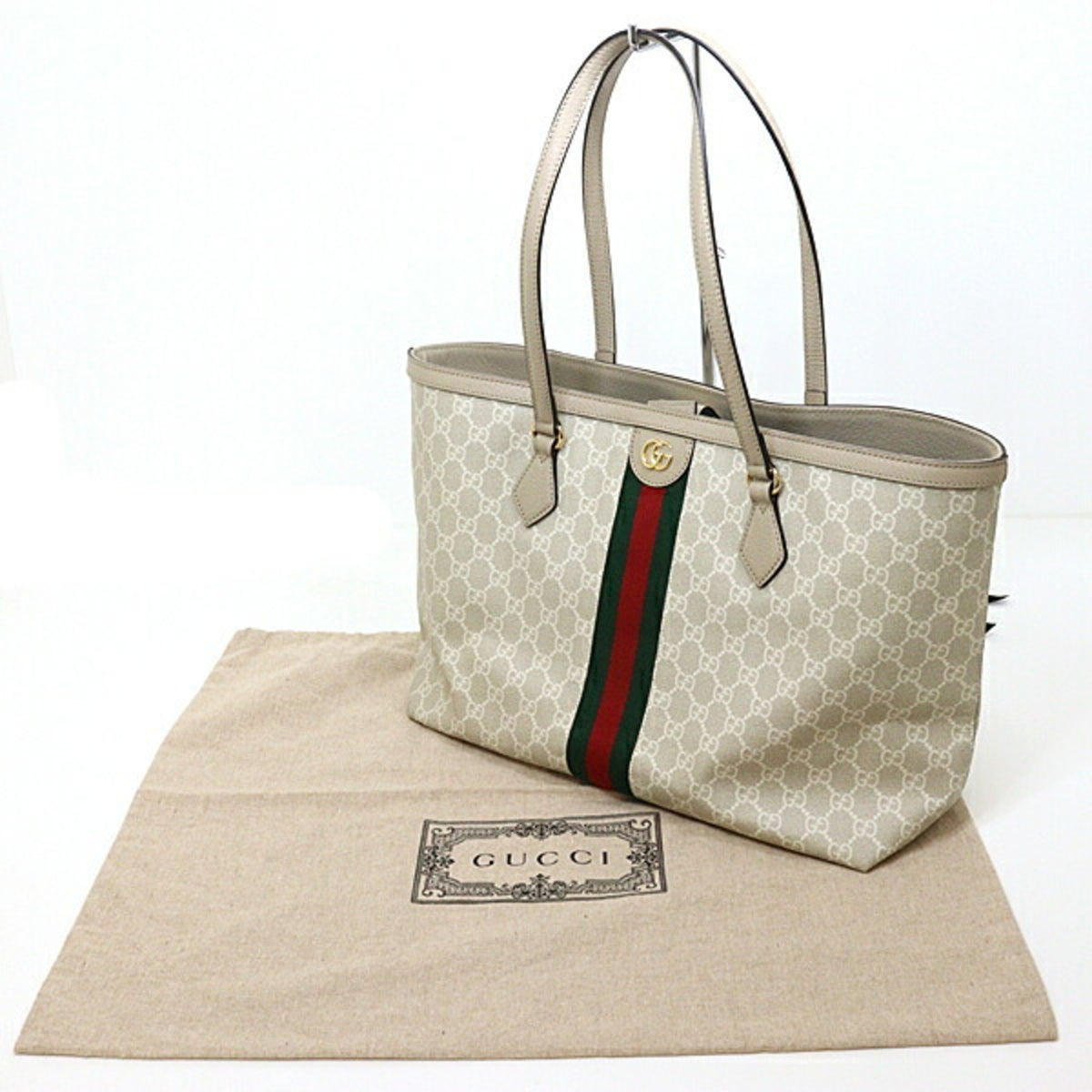 Gucci Beige Green Red Color White Gg Supreme Canvas Tote Bag (Pre-Owned)