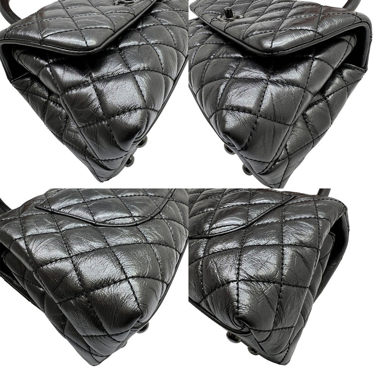 Chanel Metallic Gray Leather Handbag Shoulder Bag (Pre-Owned)