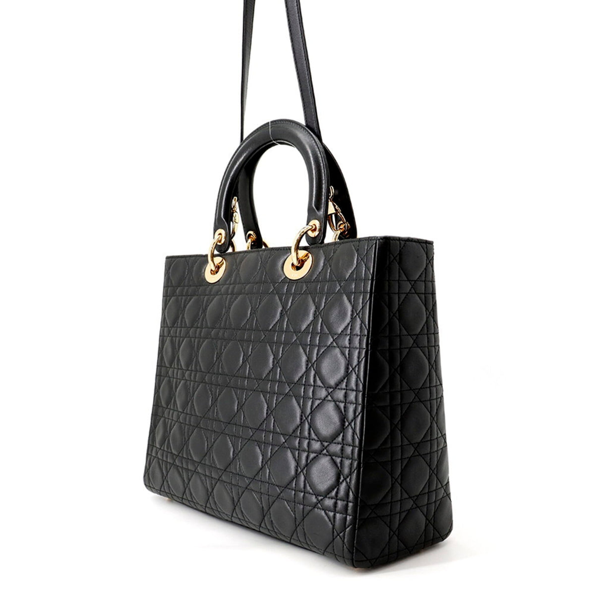 Christian Dior Lady Dior Black Leather Handbag (Pre-Owned)