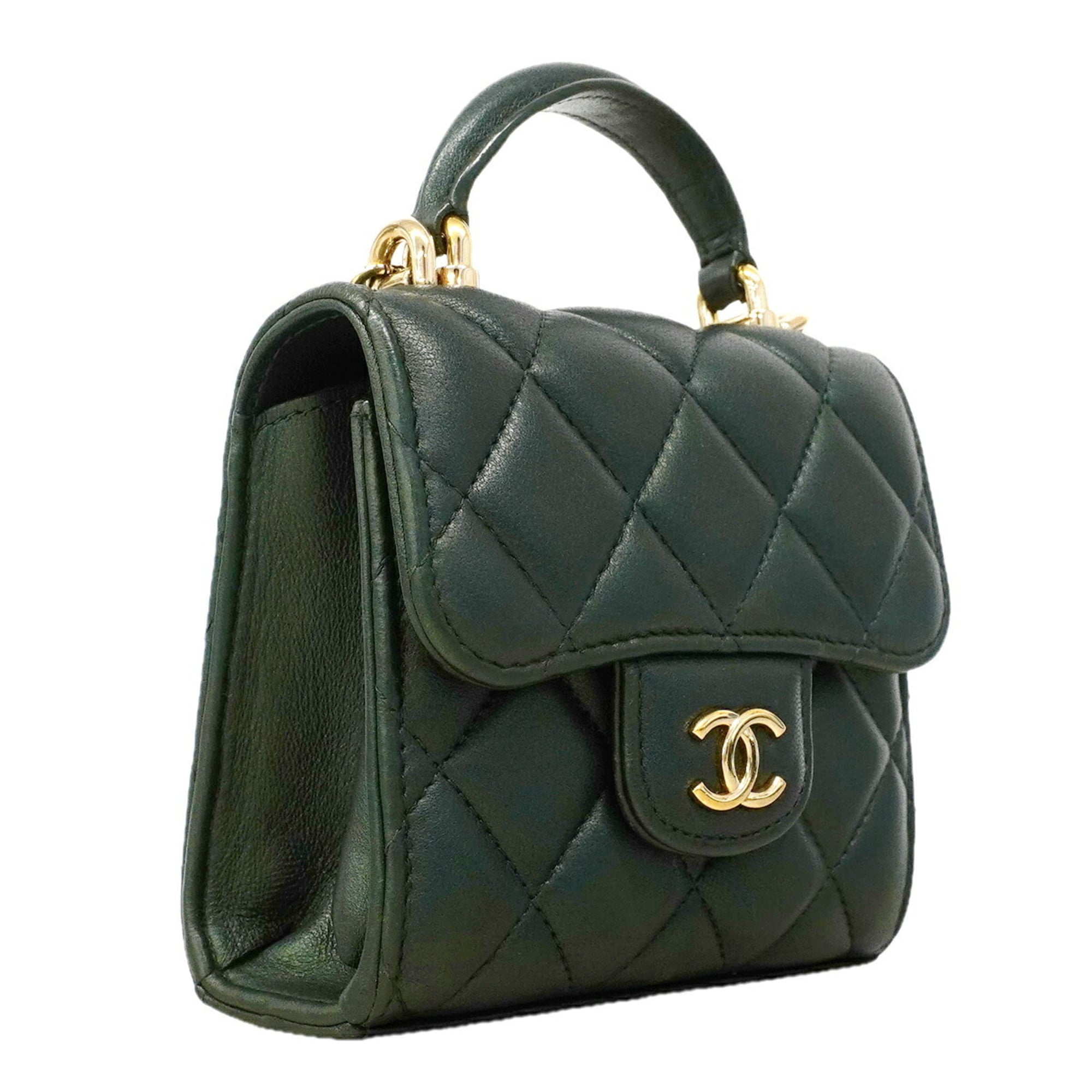 Chanel Dark Green Leather Handbag (Pre-Owned)